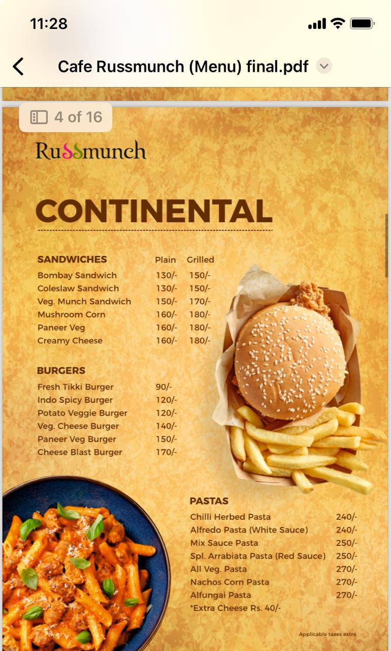Cafe' Russmunch menu