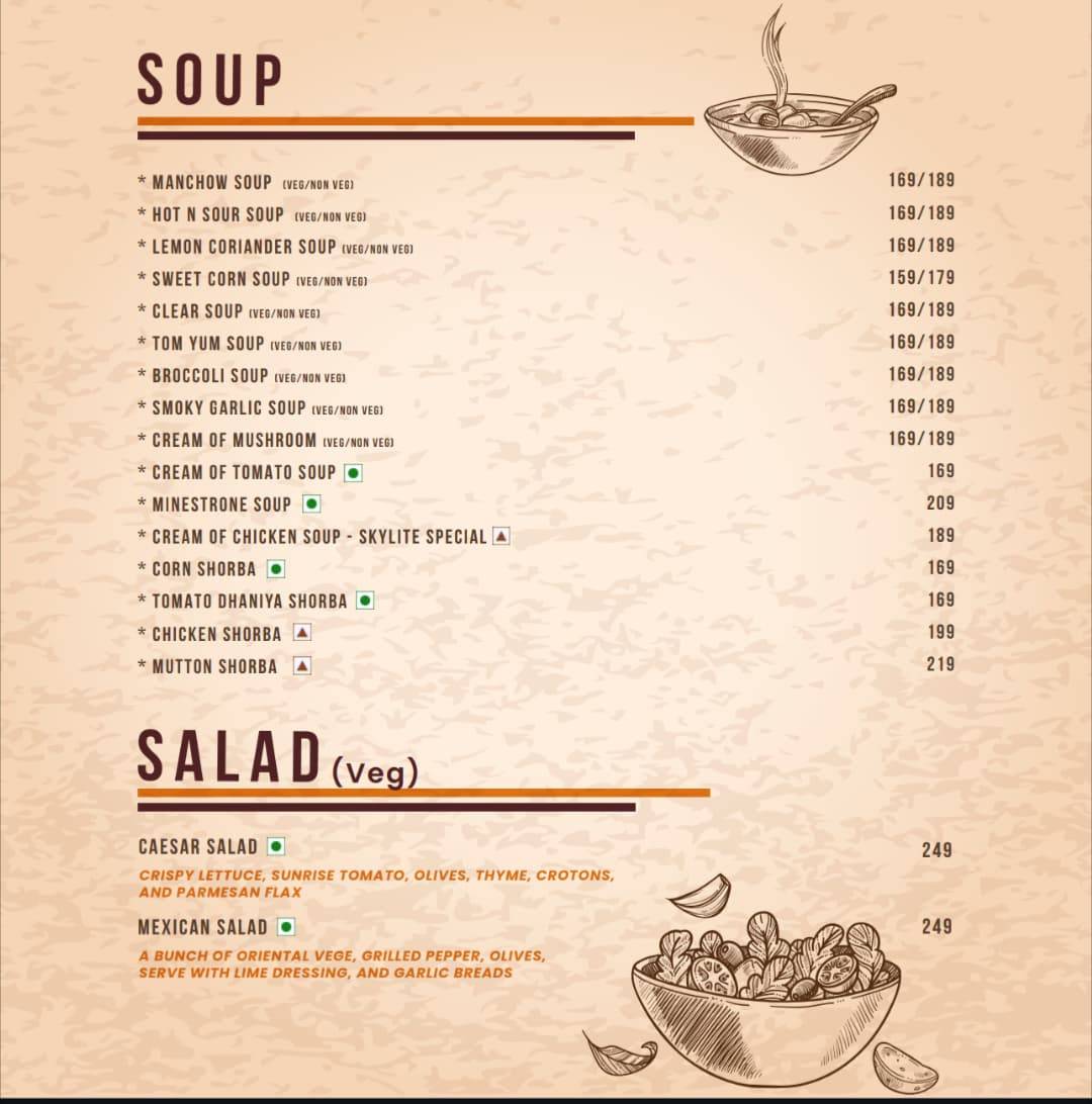 Cafe Skylite menu
