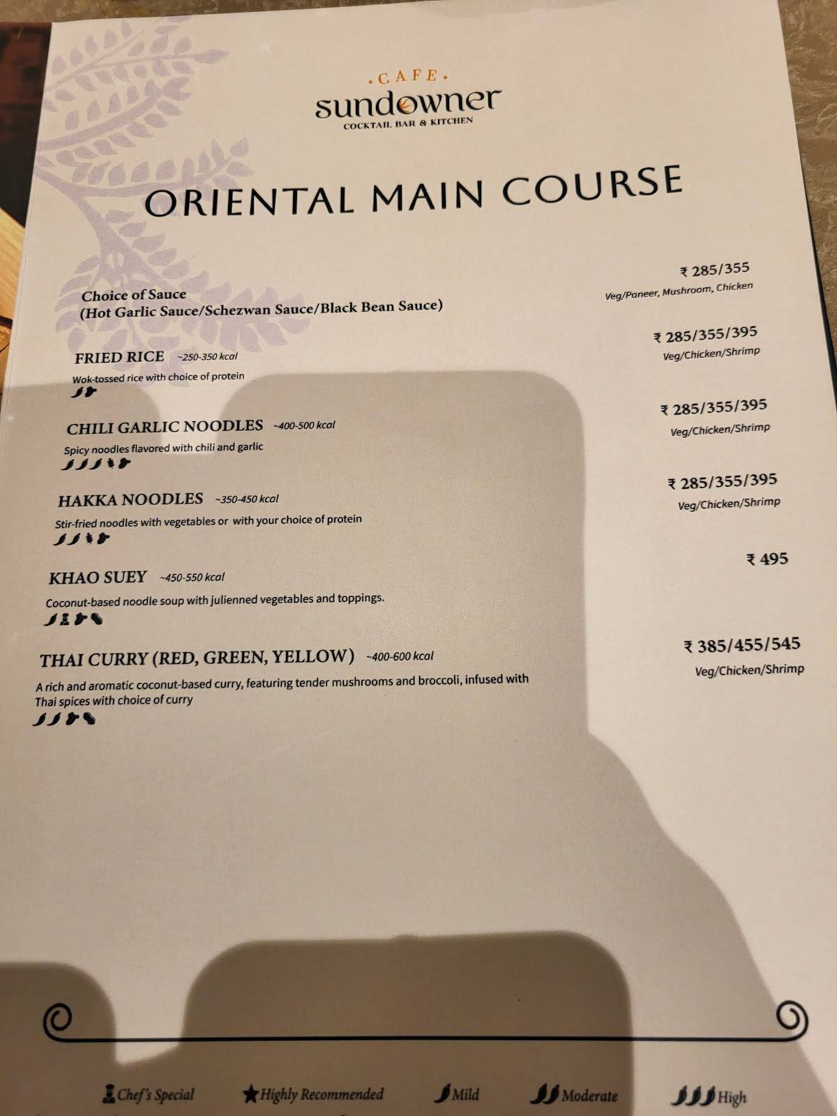 Cafe Sundowner menu