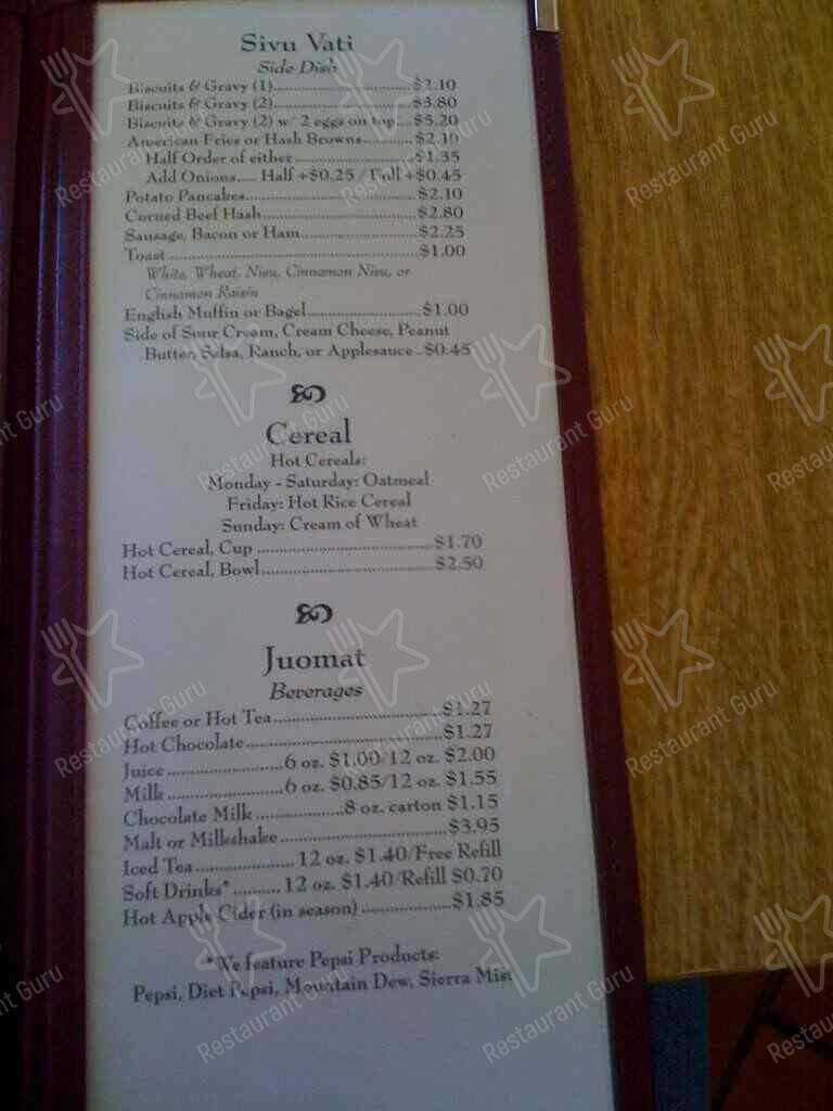 Menu at Suomi Home Bakery & Restaurant, Houghton