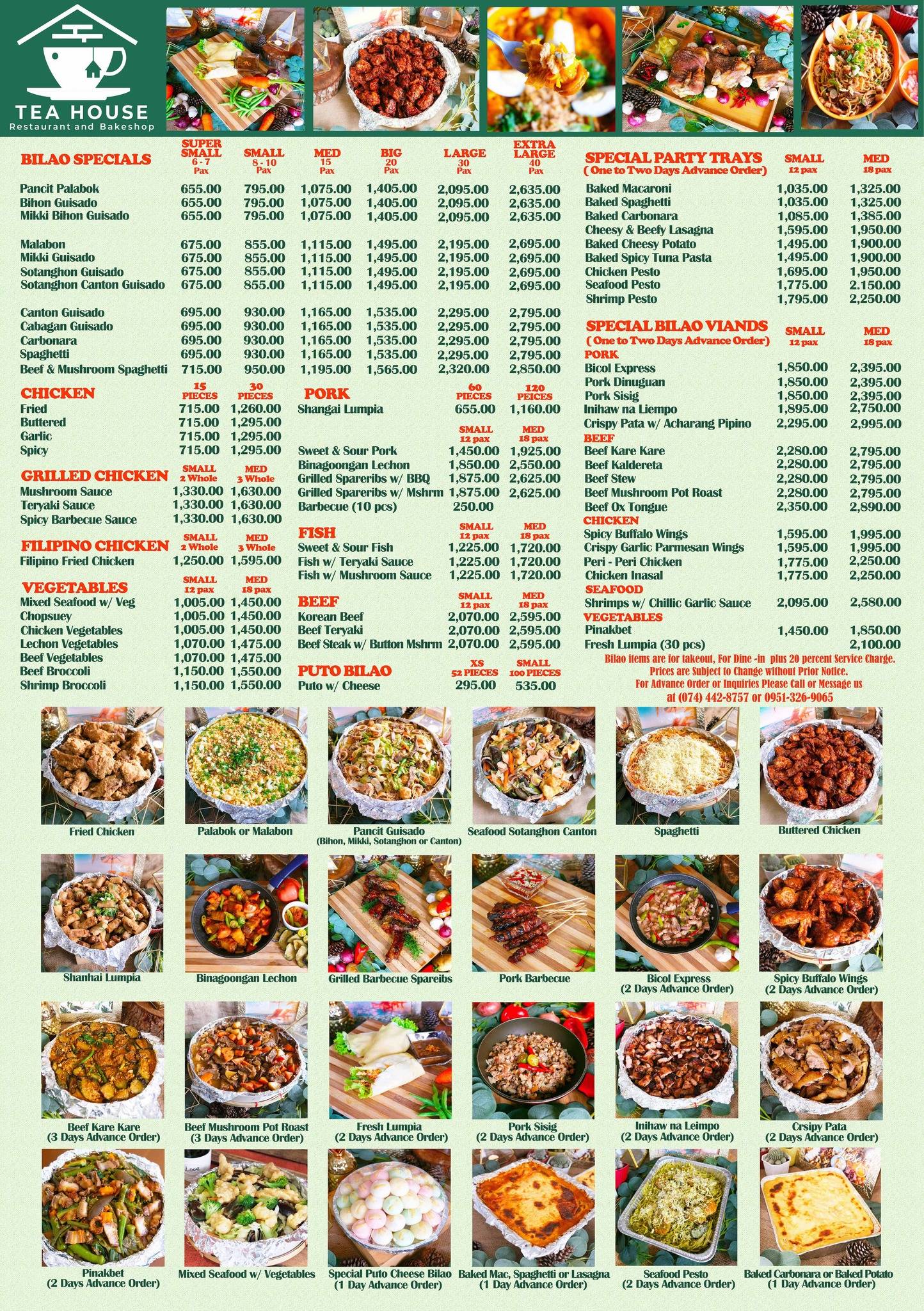 Menu at Teahouse Restaurant and Baguio
