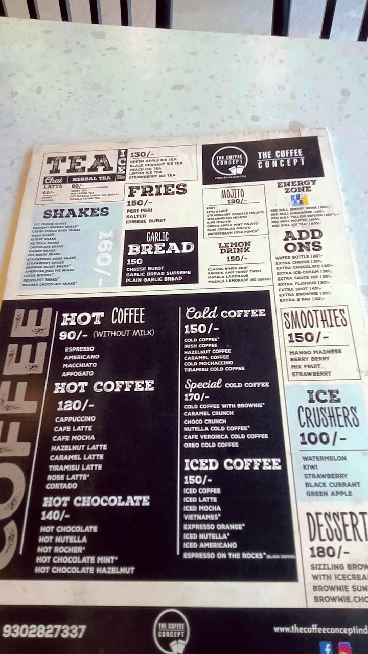 The Coffee Concept menu