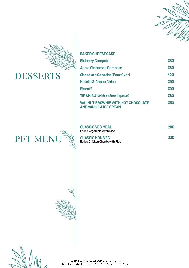 The Palette Cafe menu