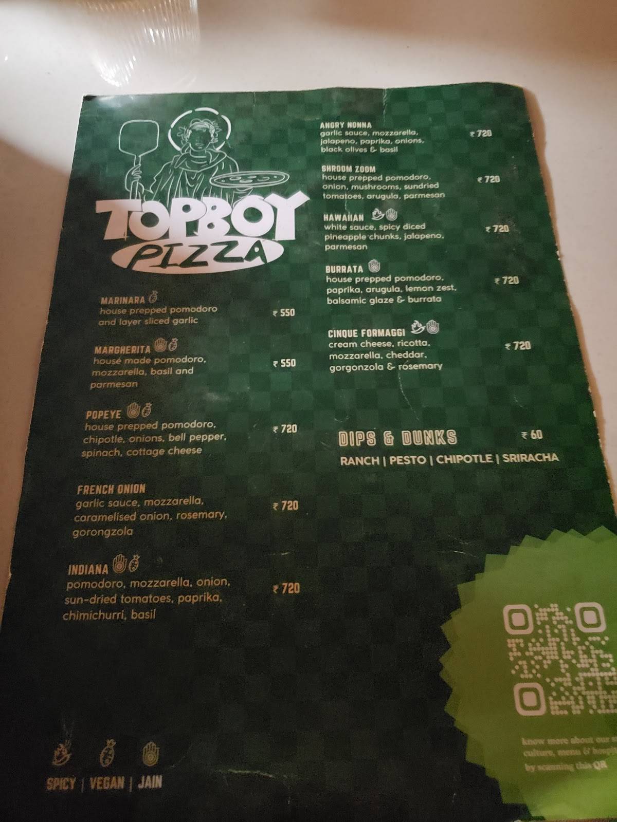 Top Boy Pizzza menu