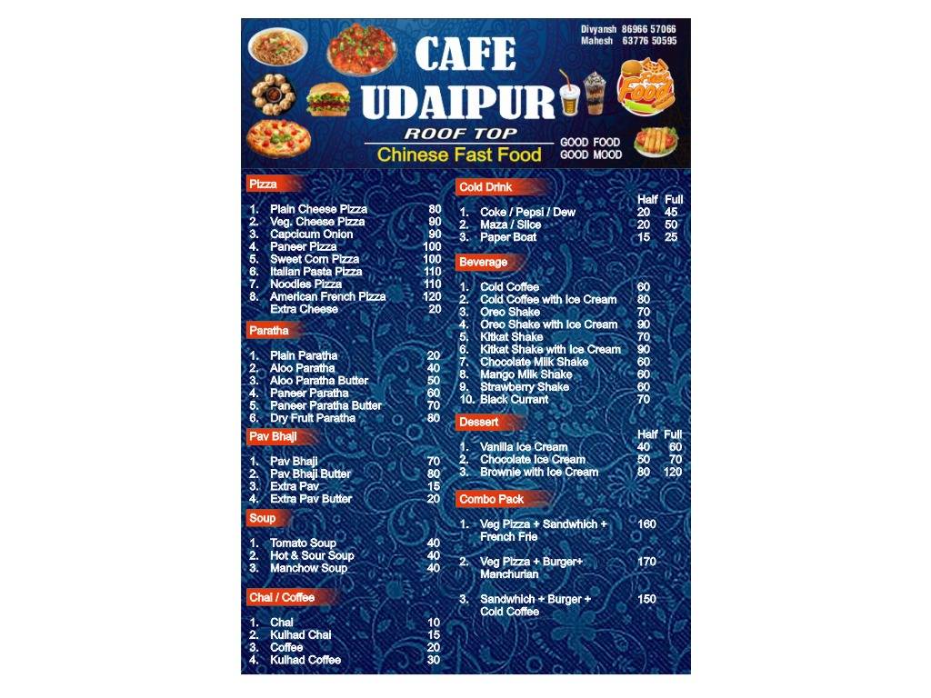 Cafe Udaipur menu