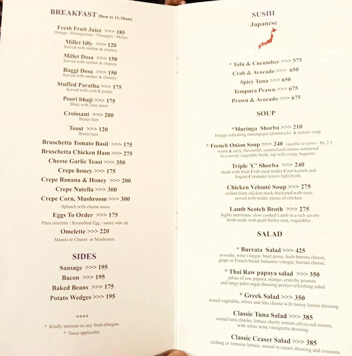 Cafe Veloute - French Cuisine/Multi/Thai/Japanese/Best Cafe in Pondicherry menu