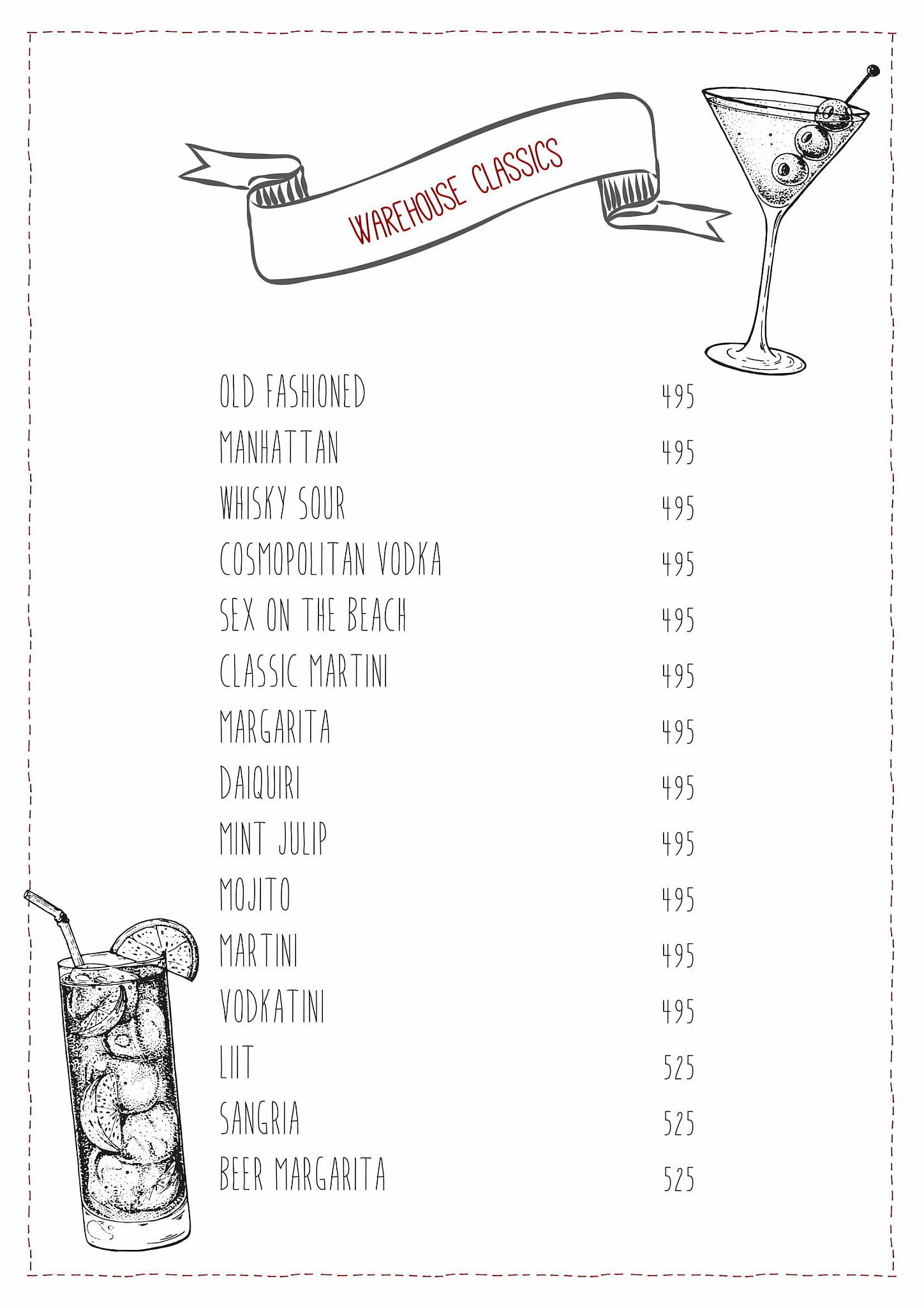 Warehouse Cafe menu