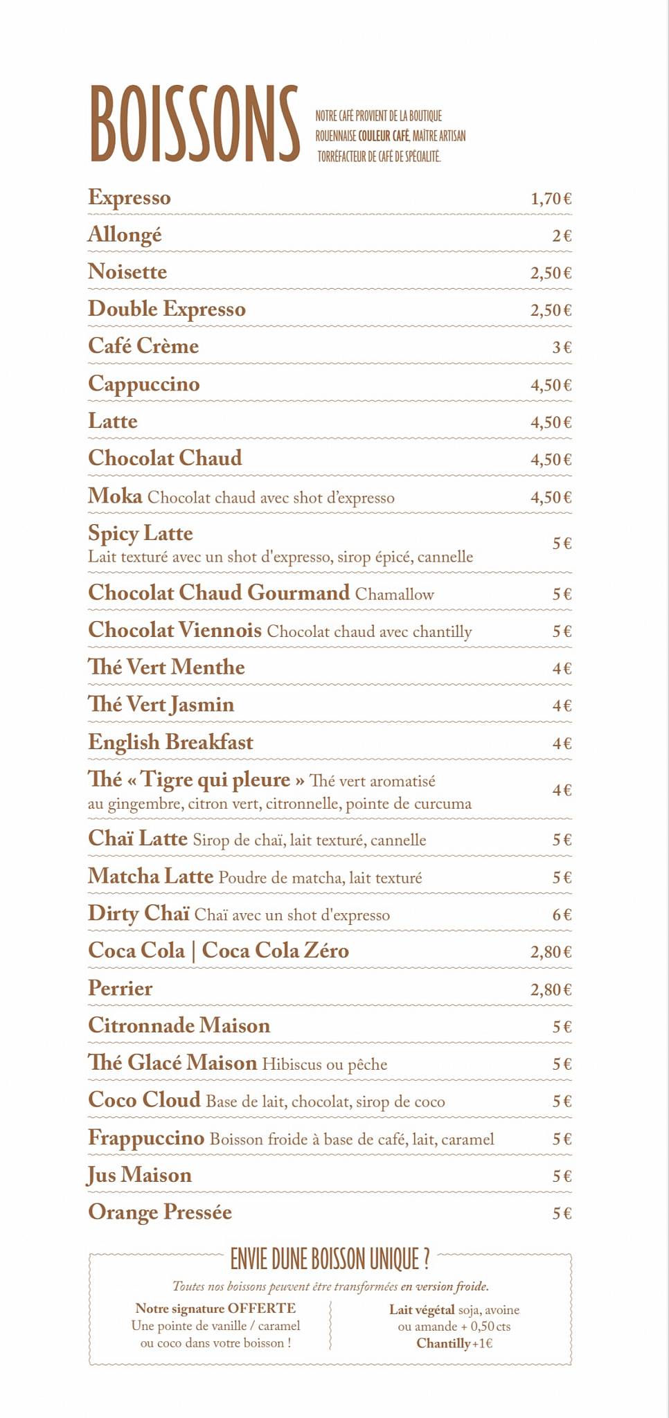 Menu de Café Crème Rouen