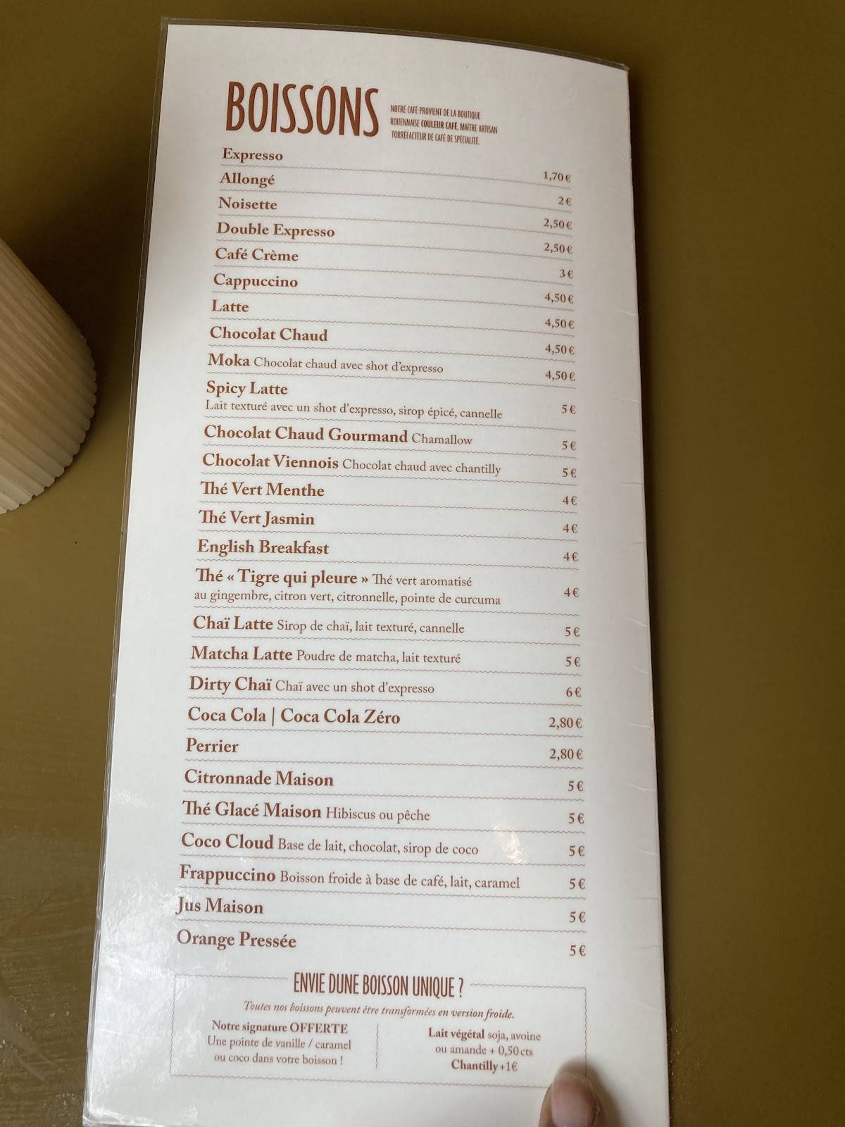 Menu de Café Crème Rouen