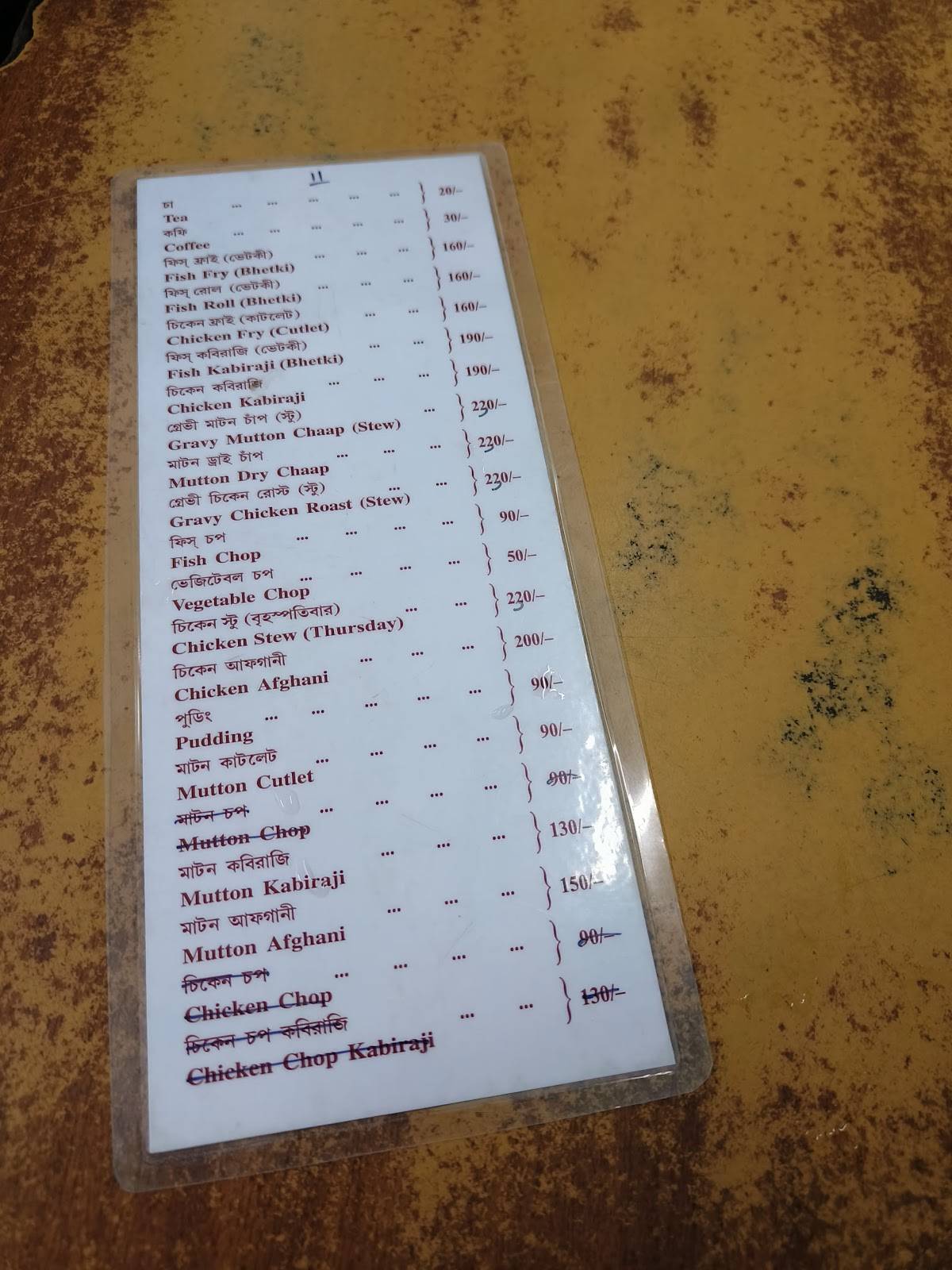 Cafe menu