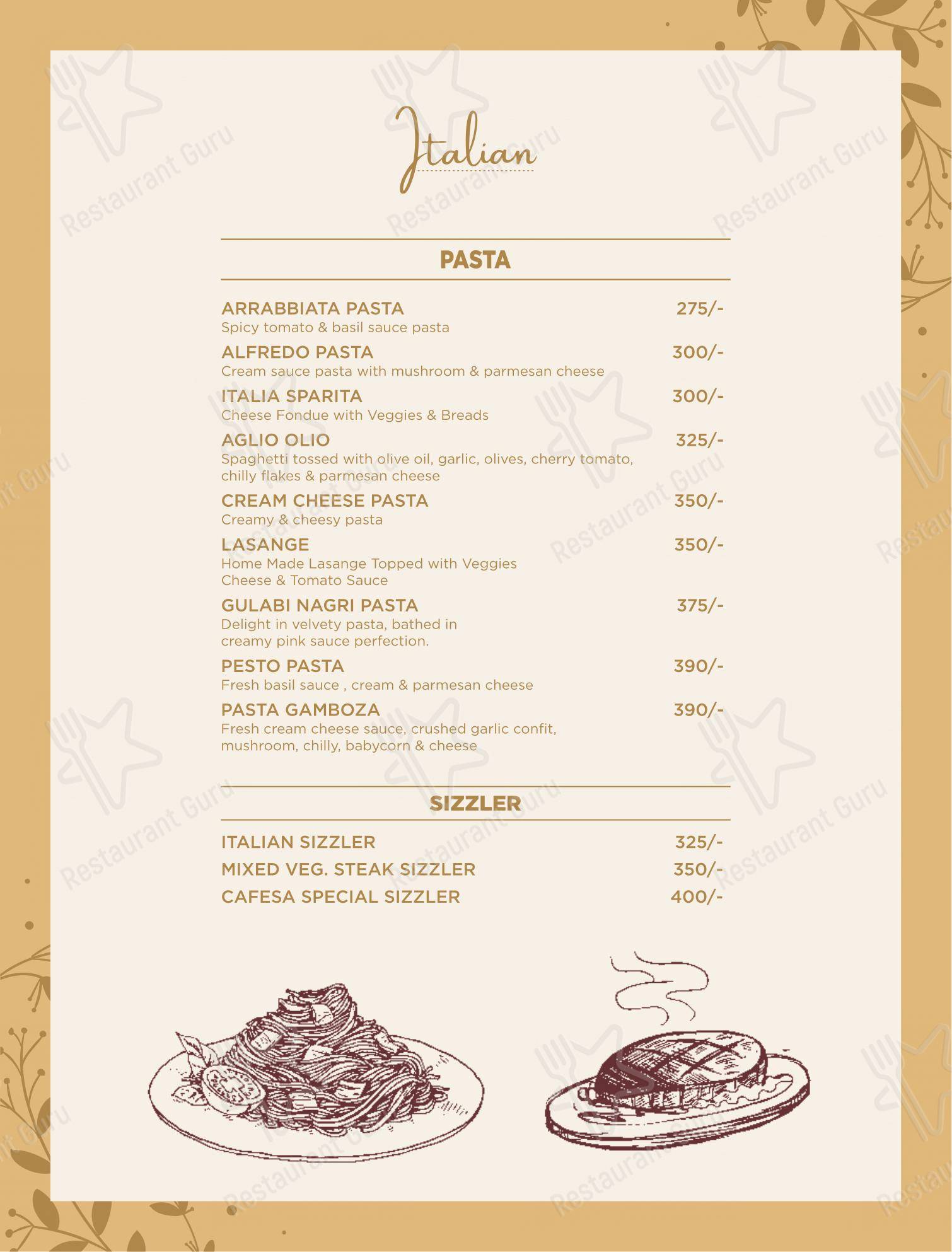Cafesa - Pure Veg. Multi Cuisine Cafe and Restaurant menu