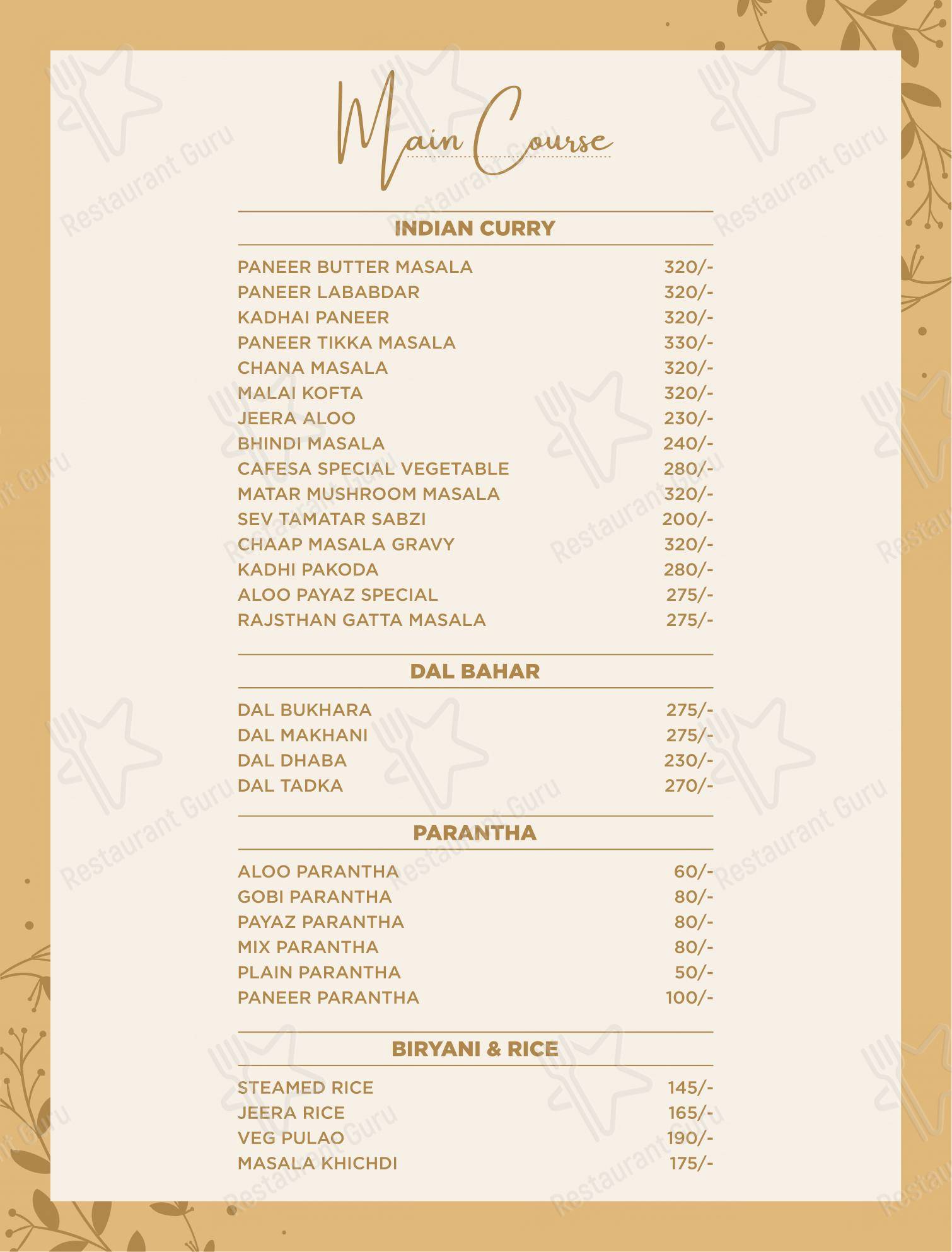 Cafesa - Pure Veg. Multi Cuisine Cafe and Restaurant menu