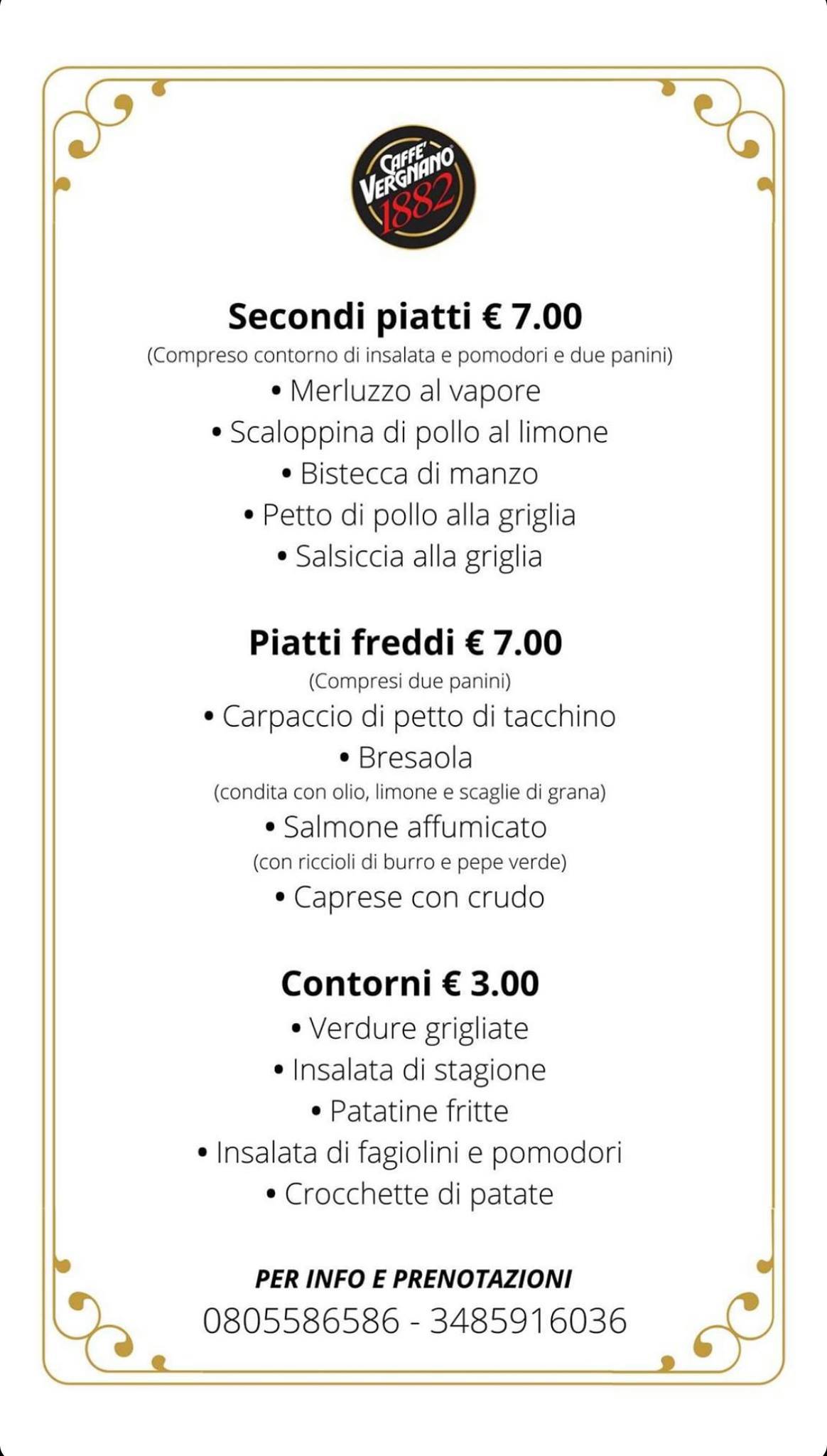 Menu di Caffè Vergnano 1882 