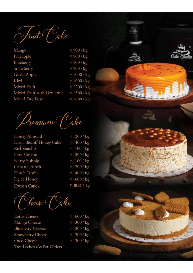 Cake Studio Manjeri menu