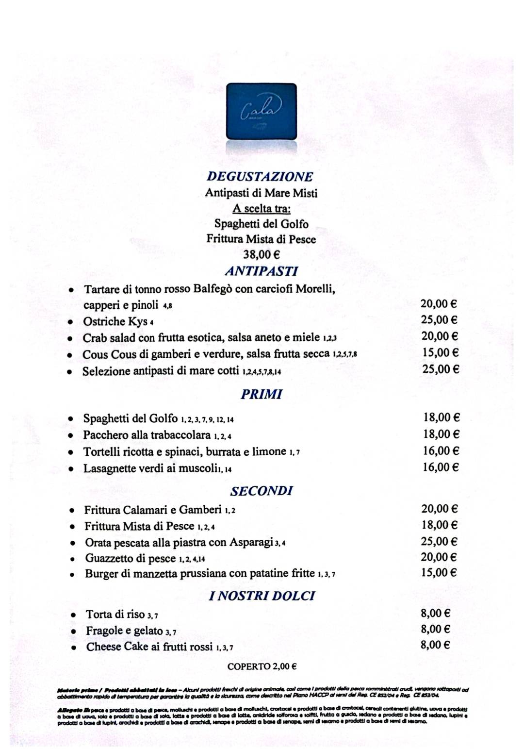 Menu di Cala Beach Club 