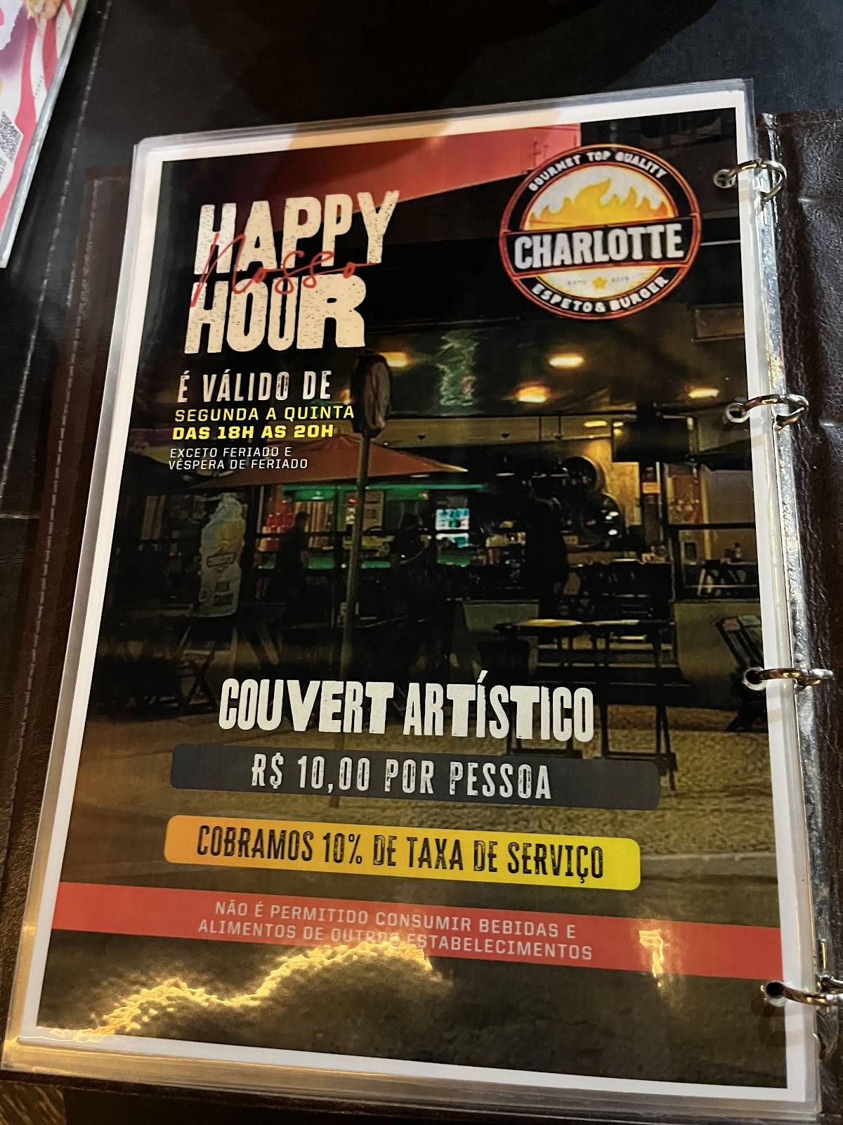 Charlotte Espeto e Burger cardápio