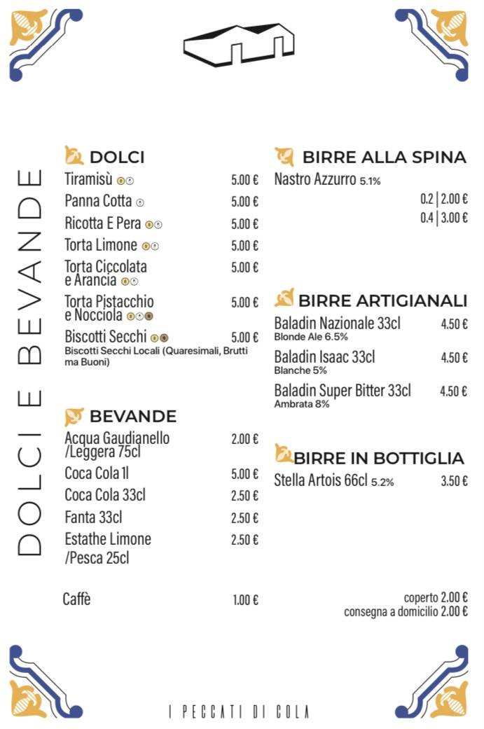 Menu di I Peccati di Cola 