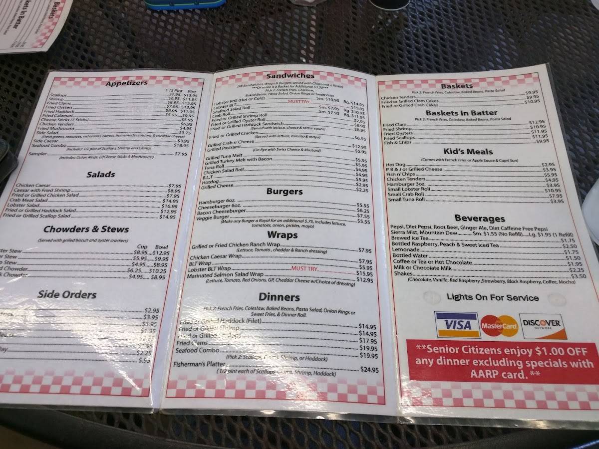 Menu at Cameron's Lobster House restaurant, Brunswick