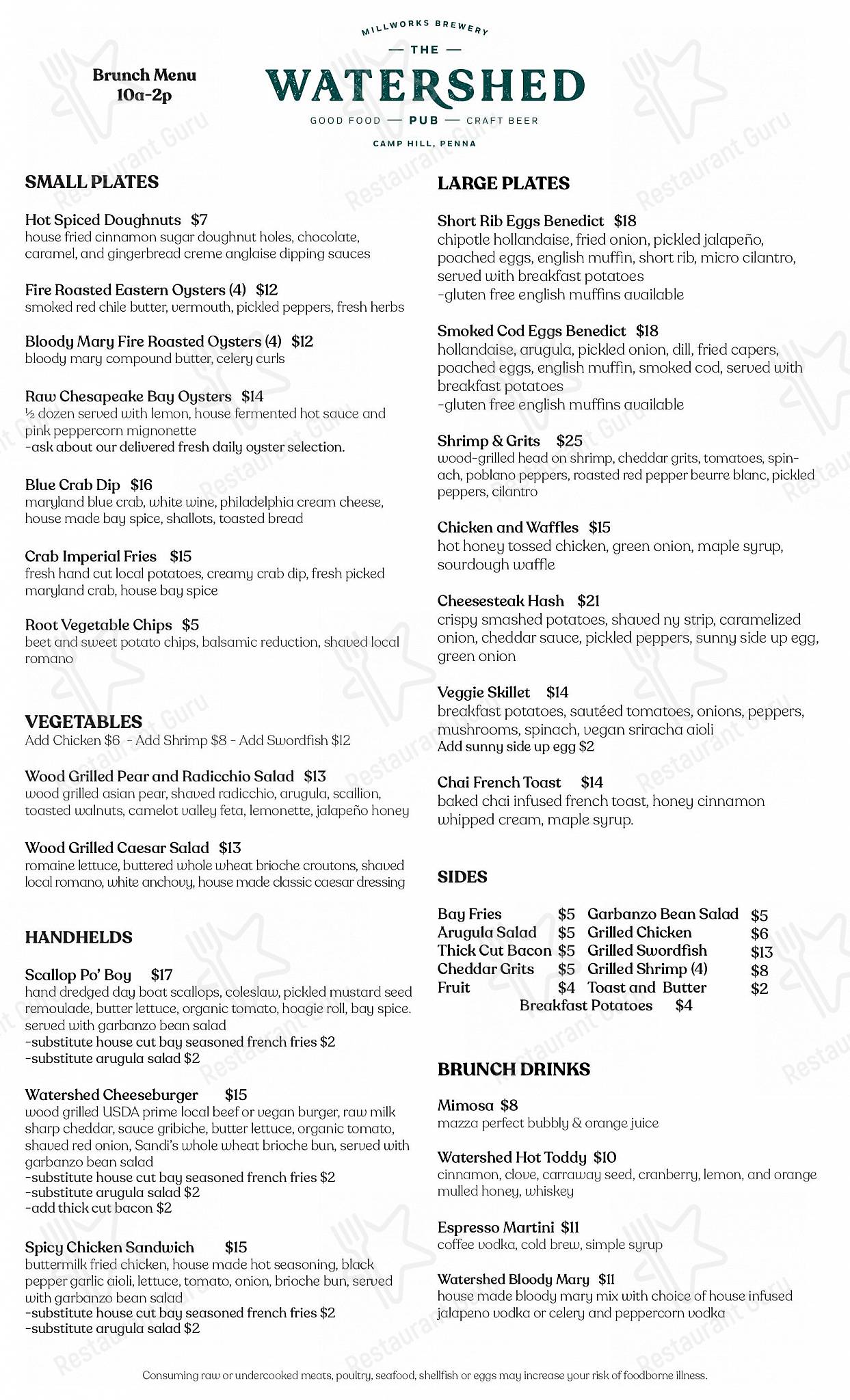 Menu at The Watershed Pub, Camp Hill