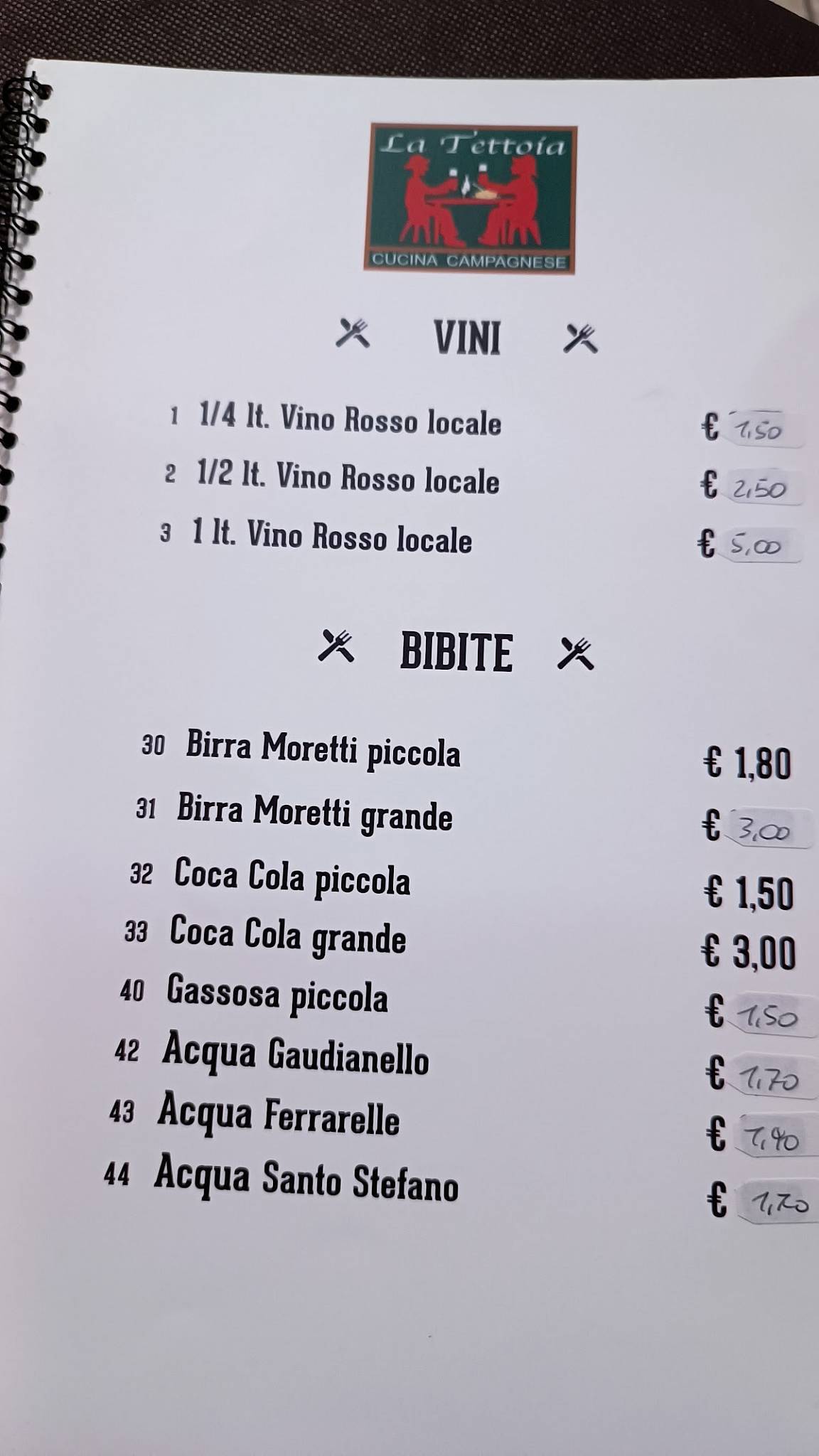 Menu di La Tettoia 
