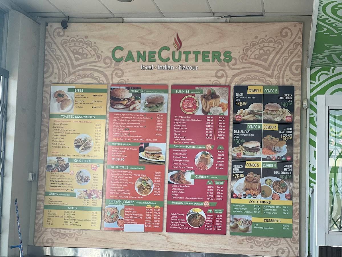 Menu at Canecutters Glenwood restaurant, Durban, 5355 Helen Joseph Rd