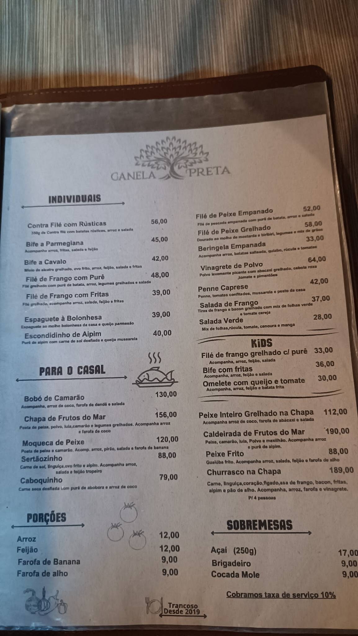 Menu em Canela Preta - Bar e Restaurante, Trancoso