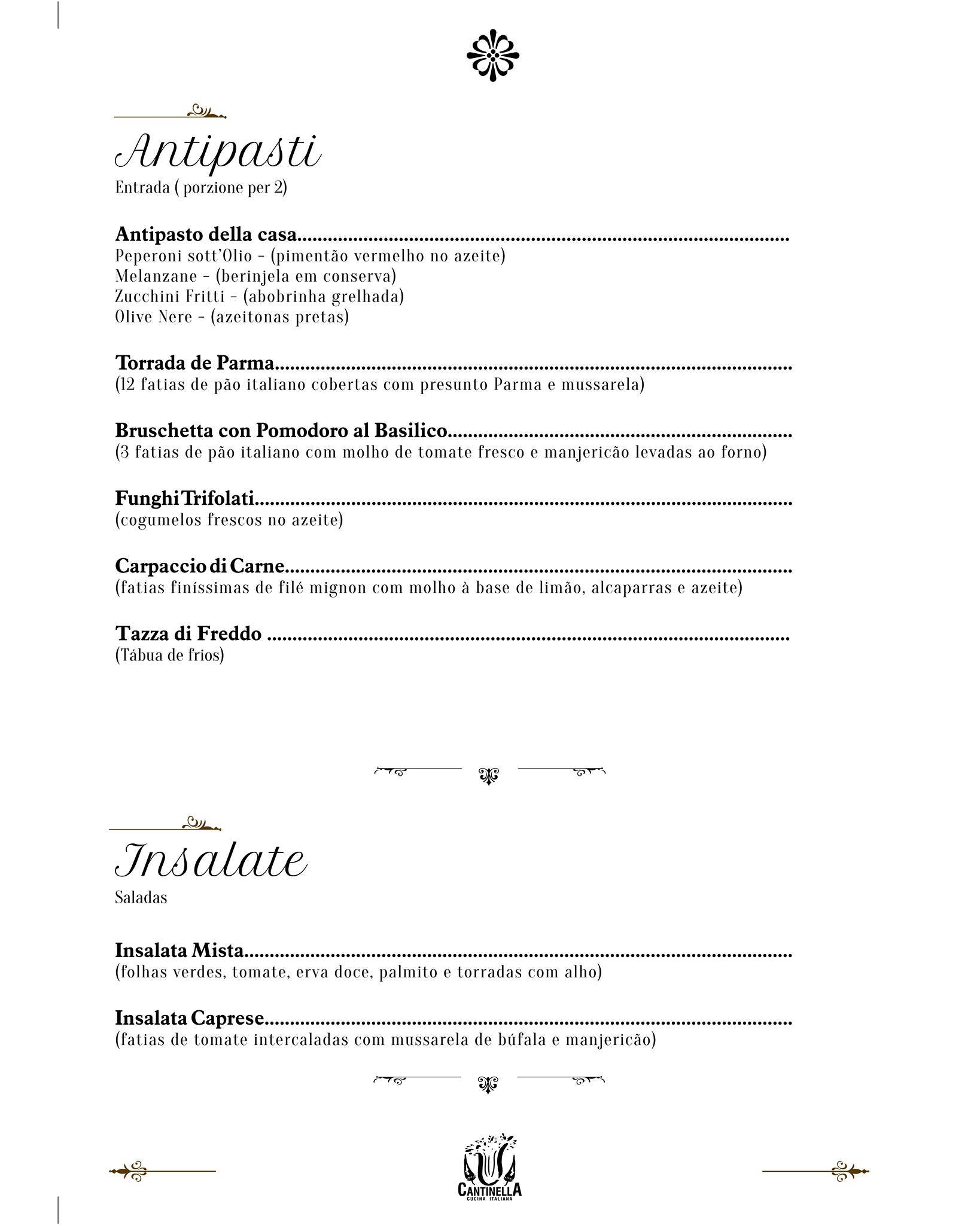 Cantinella Restaurante Italiano cardápio