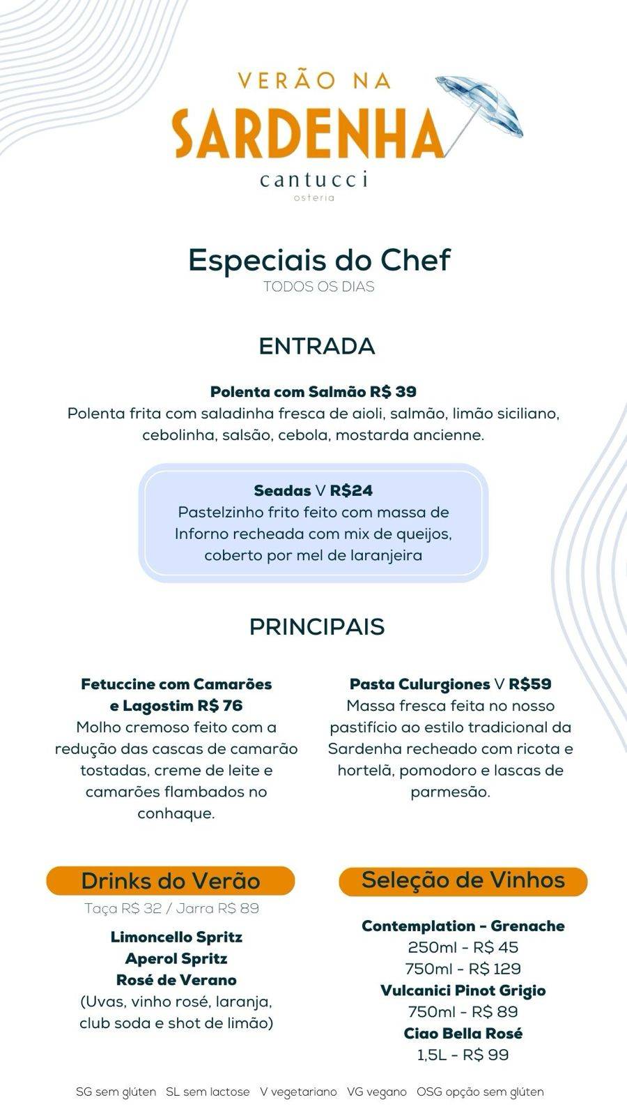 Cantucci Osteria Águas Claras cardápio