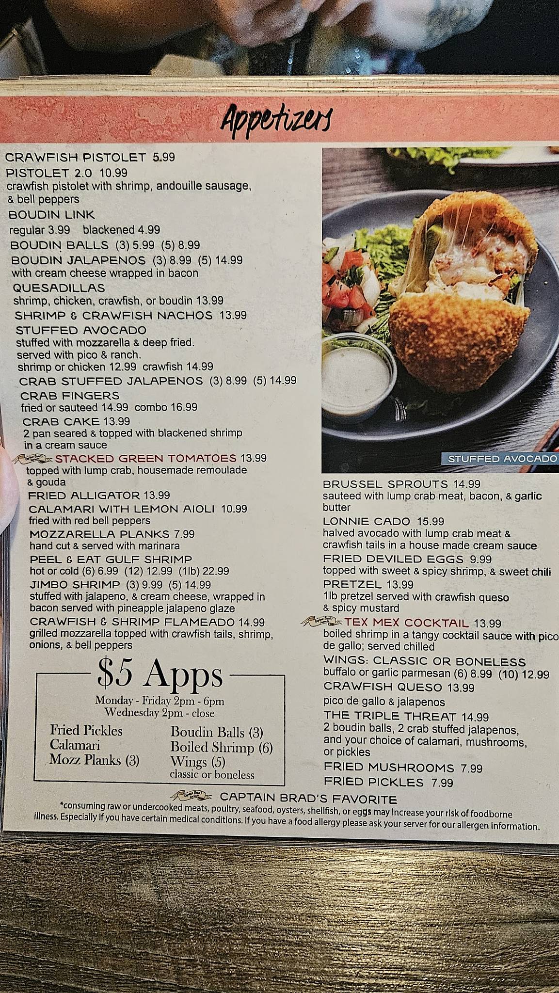Menu at Captain Brad's Coastal Kitchen restaurant, Tomball