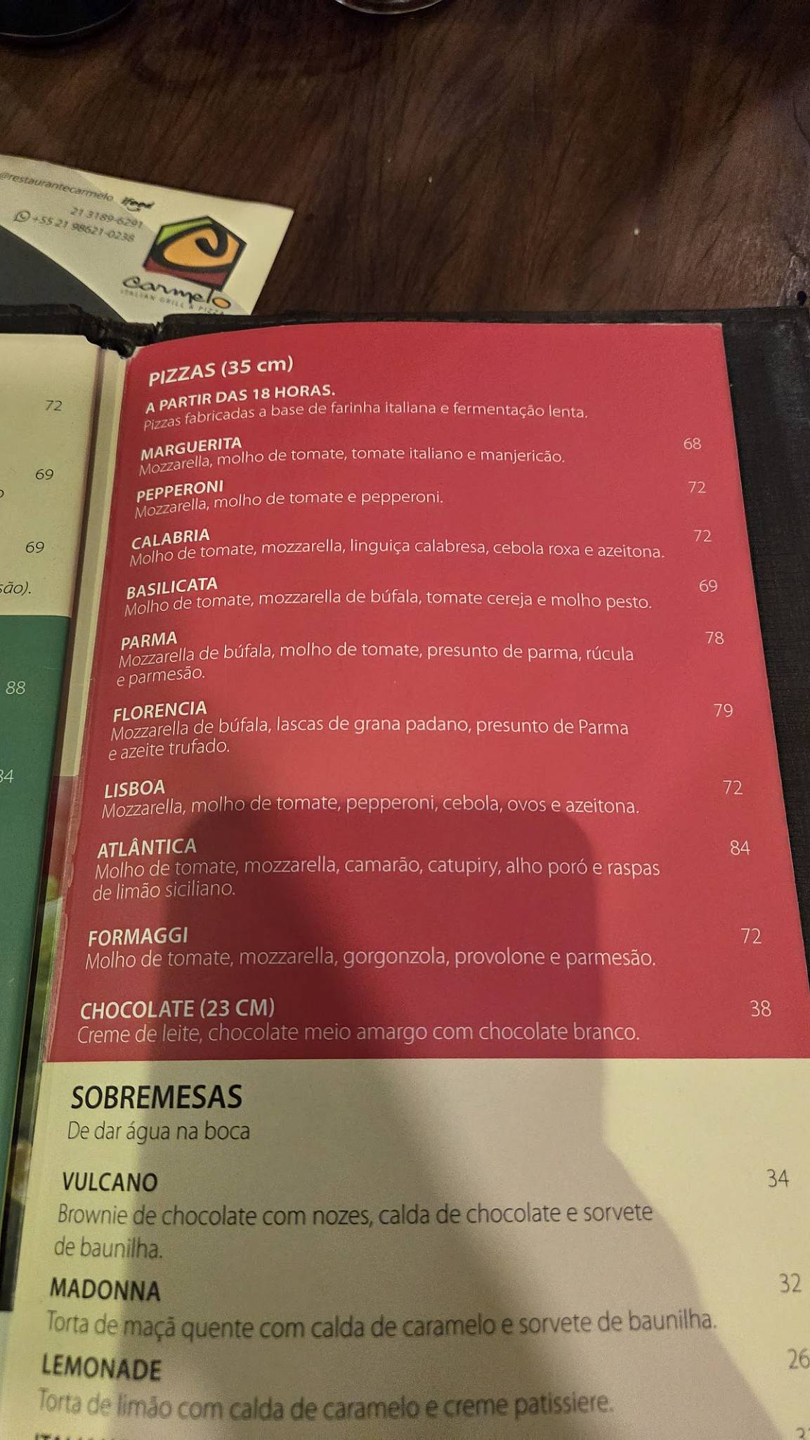 Carmelo Restaurante cardápio