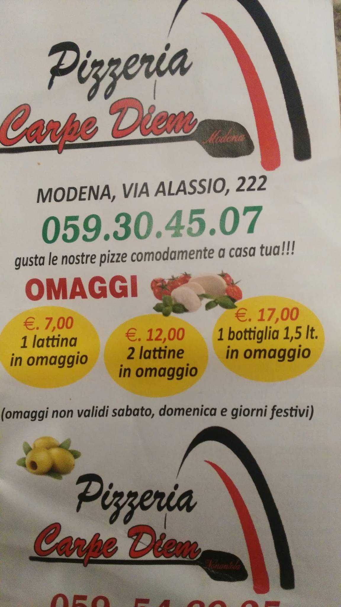 Menu di Pizzeria d'asporto Carpe Diem 