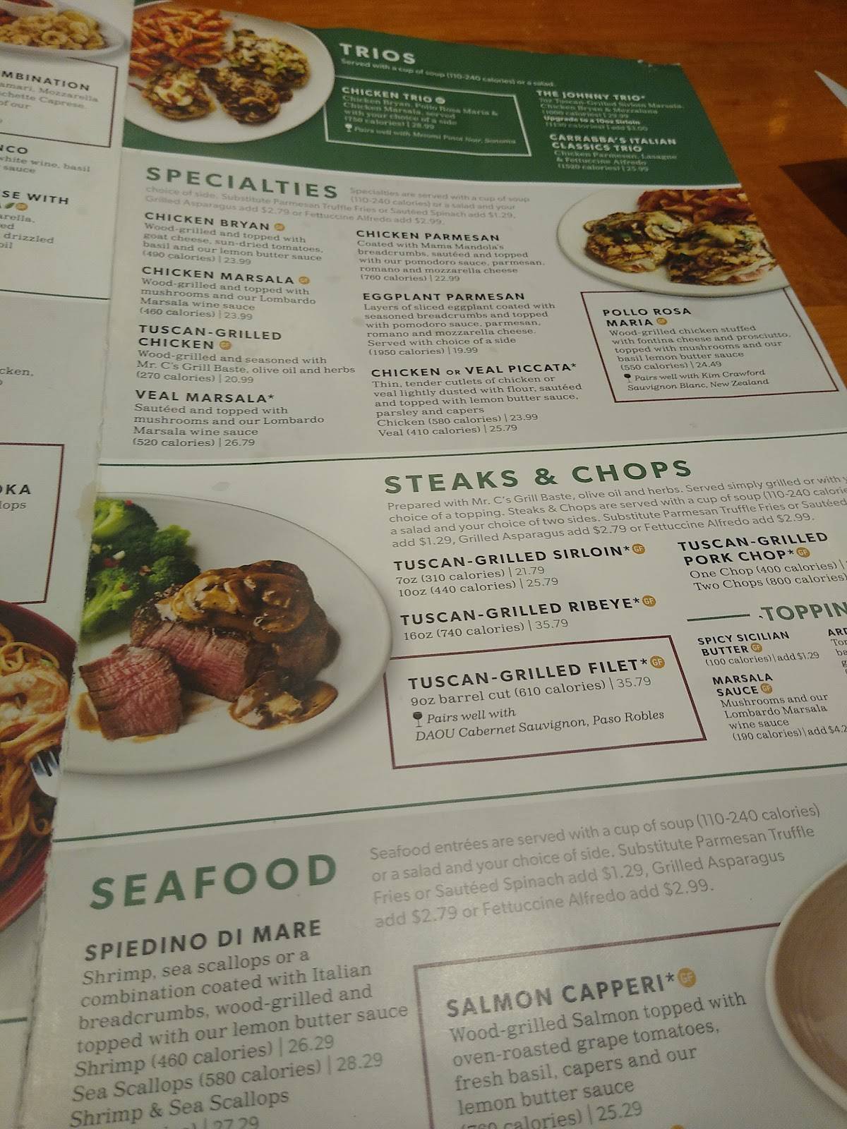 Menu at Carrabba's Italian Grill restaurant, St. Augustine, 155 State ...