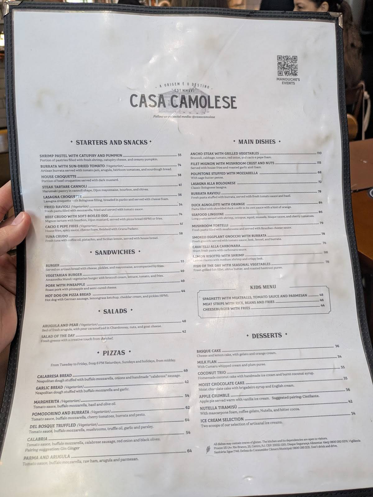 Casa Camolese cardápio