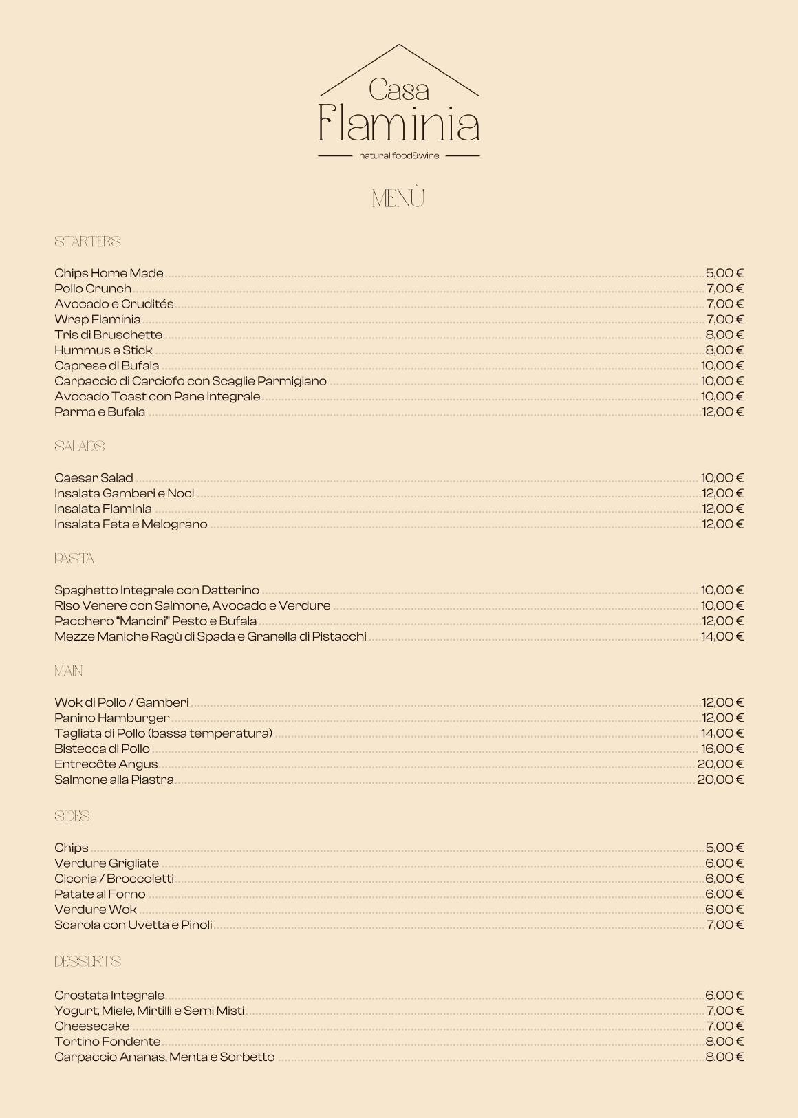 Menu di Casa Flaminia 
