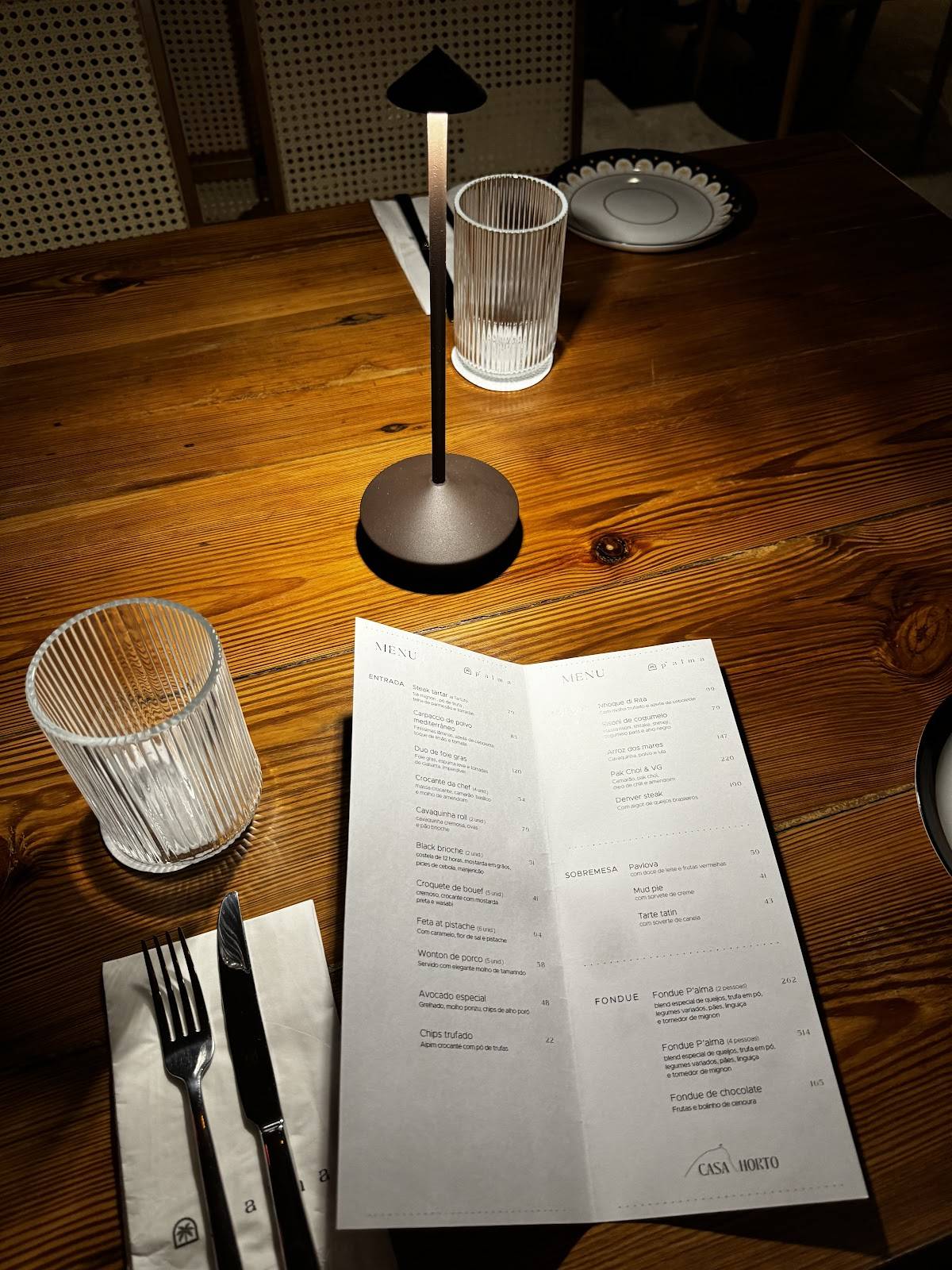 Casa Horto cardápio