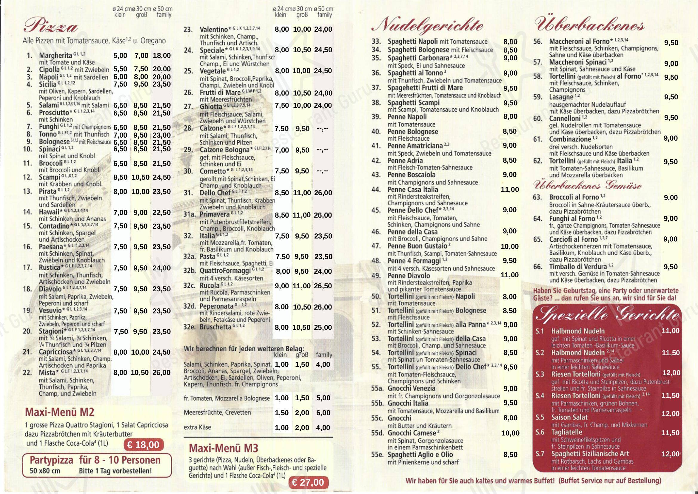Menu au Casa Italia Pizzeria Nudelhaus Neukirchen Vluyn Ernst Moritz Arndt StraBe 41
