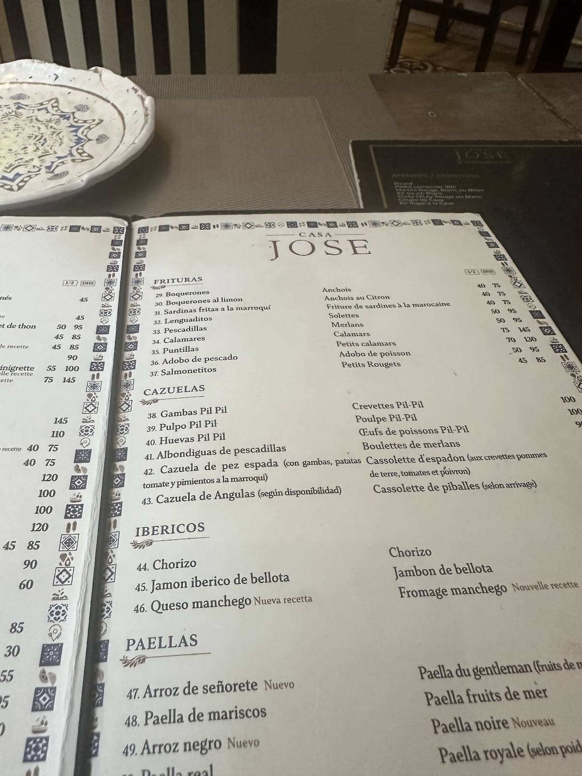 Menu de Casa José Rabat