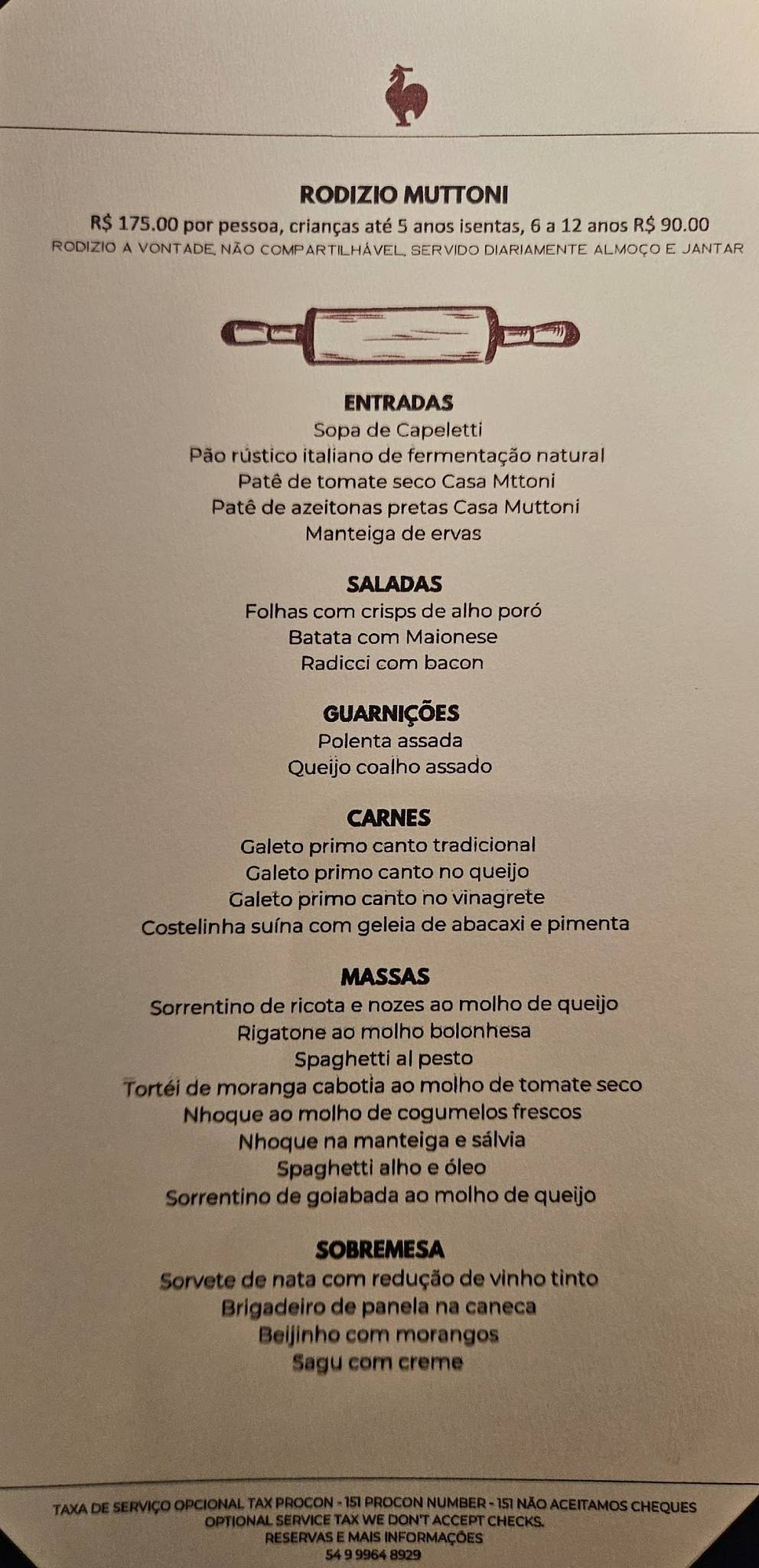 Casa Muttoni Galeteria cardápio