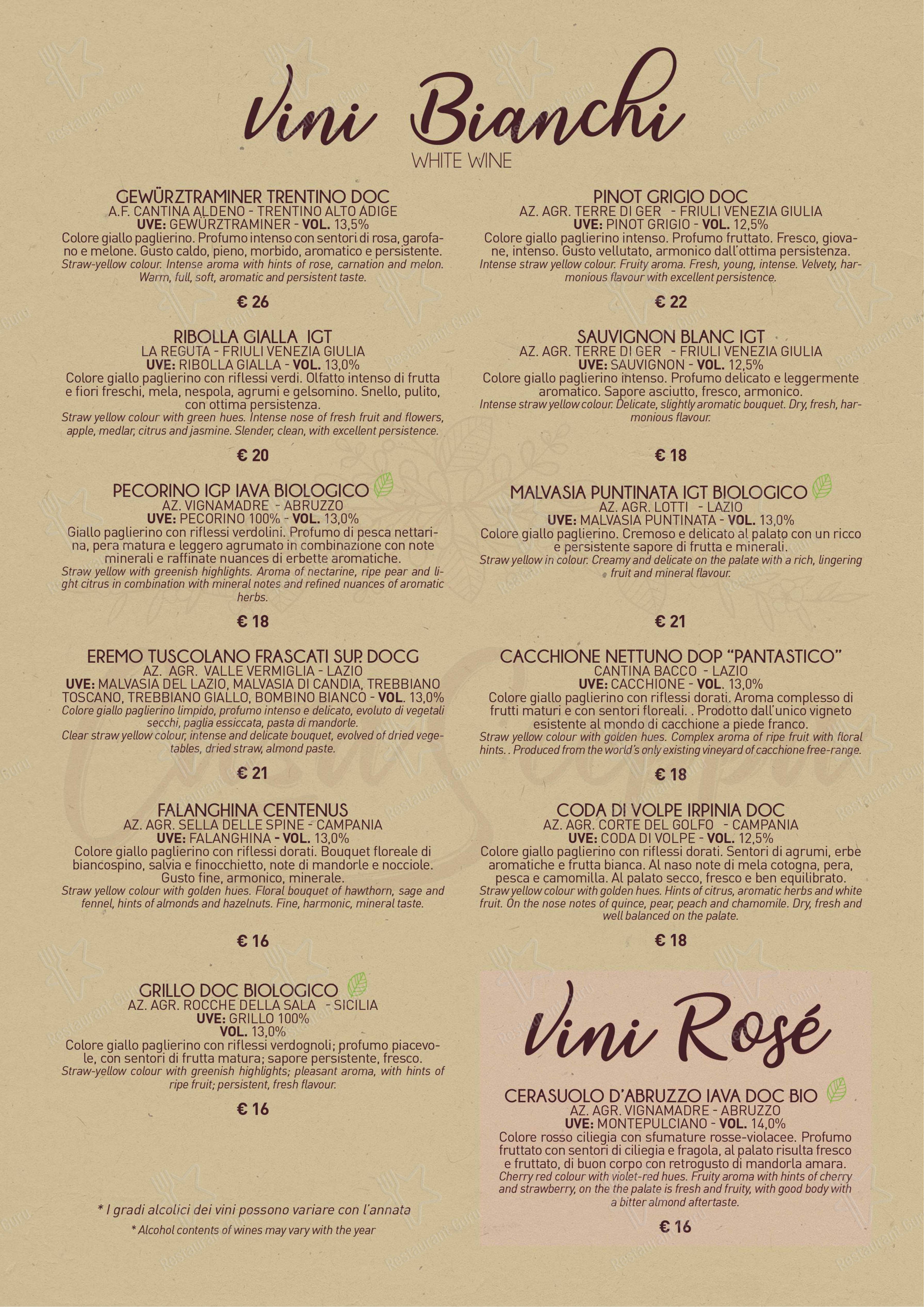 Menu bar per Casa Sceppa ristorante