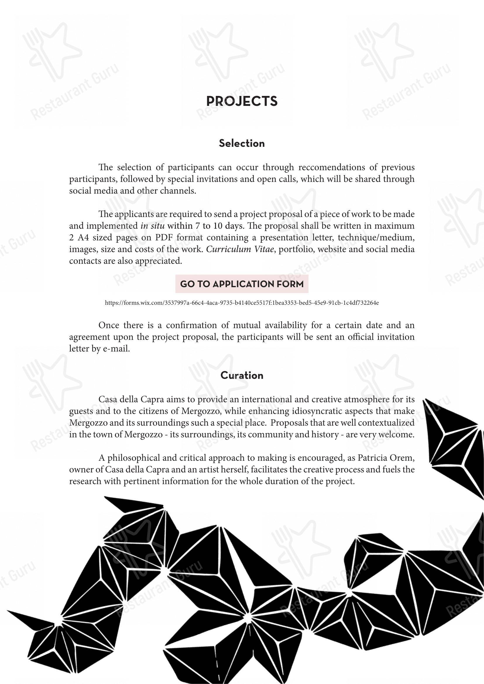 Menu di Casa della Capra - Menu
