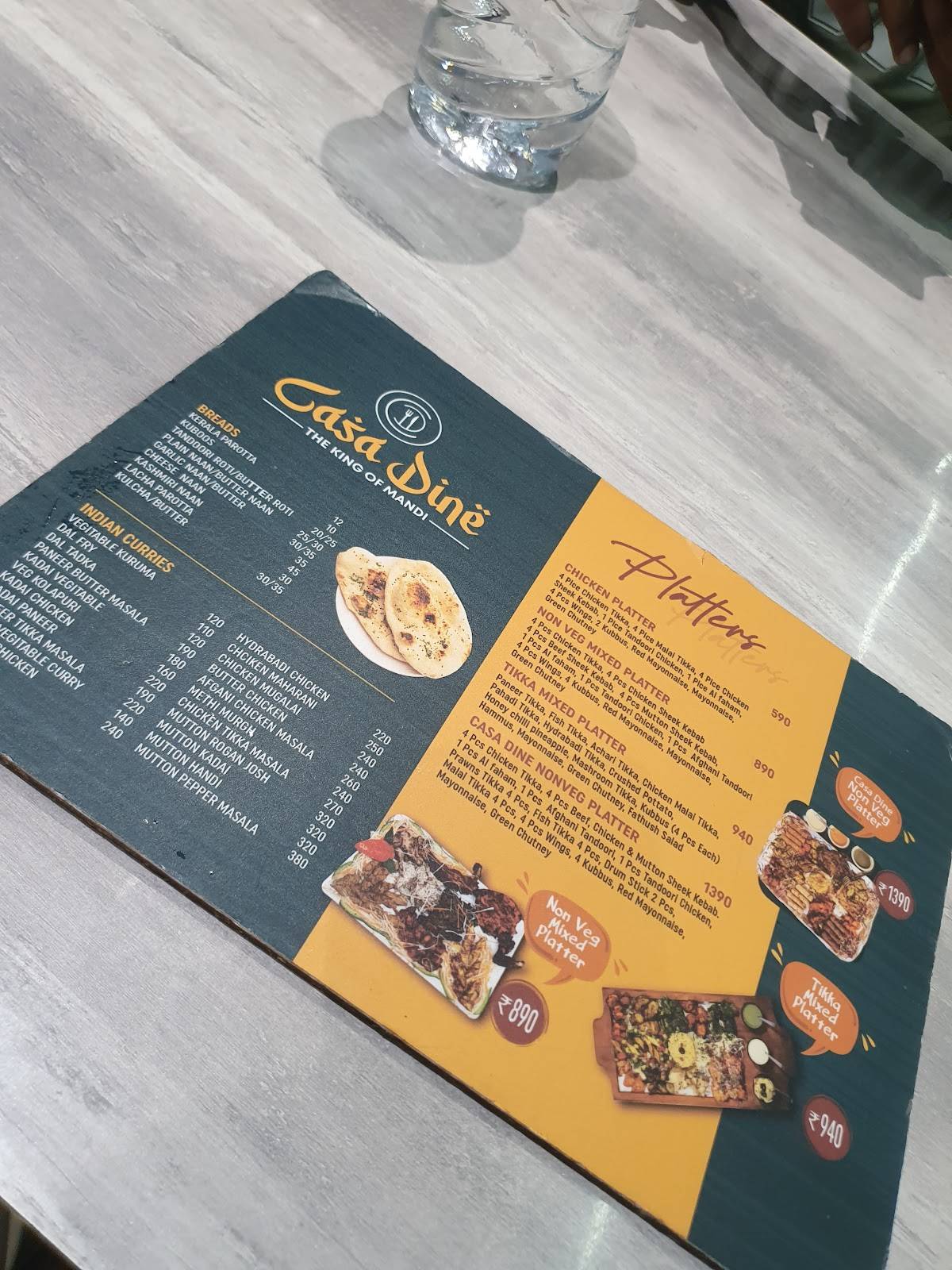 Casa dine restaurant menu
