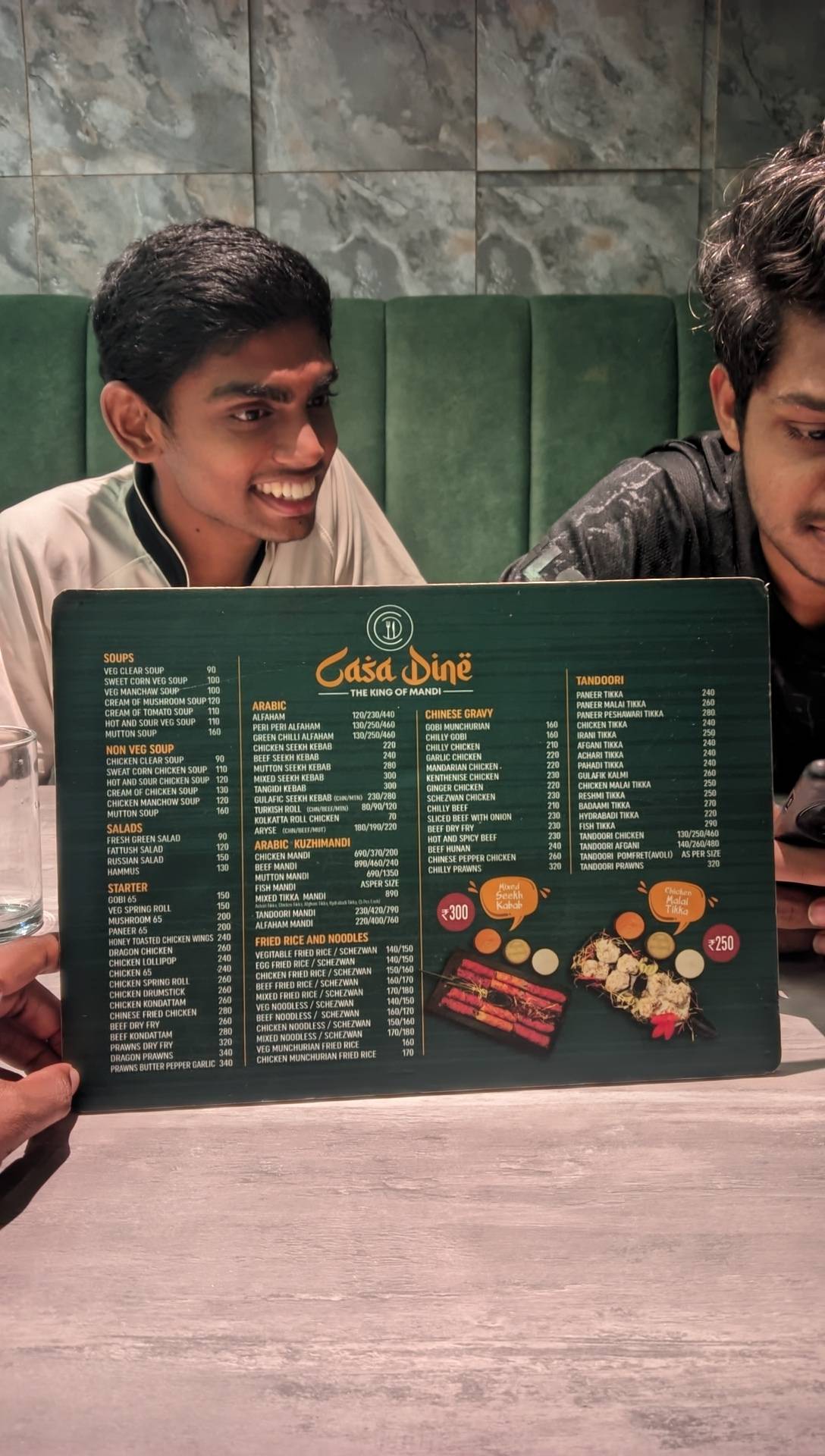 Casa dine restaurant menu