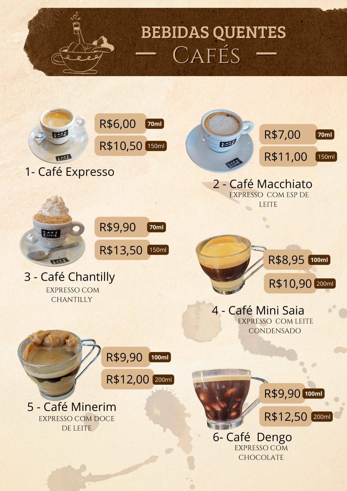 Casa do Chocolate e Cafeteria cardápio