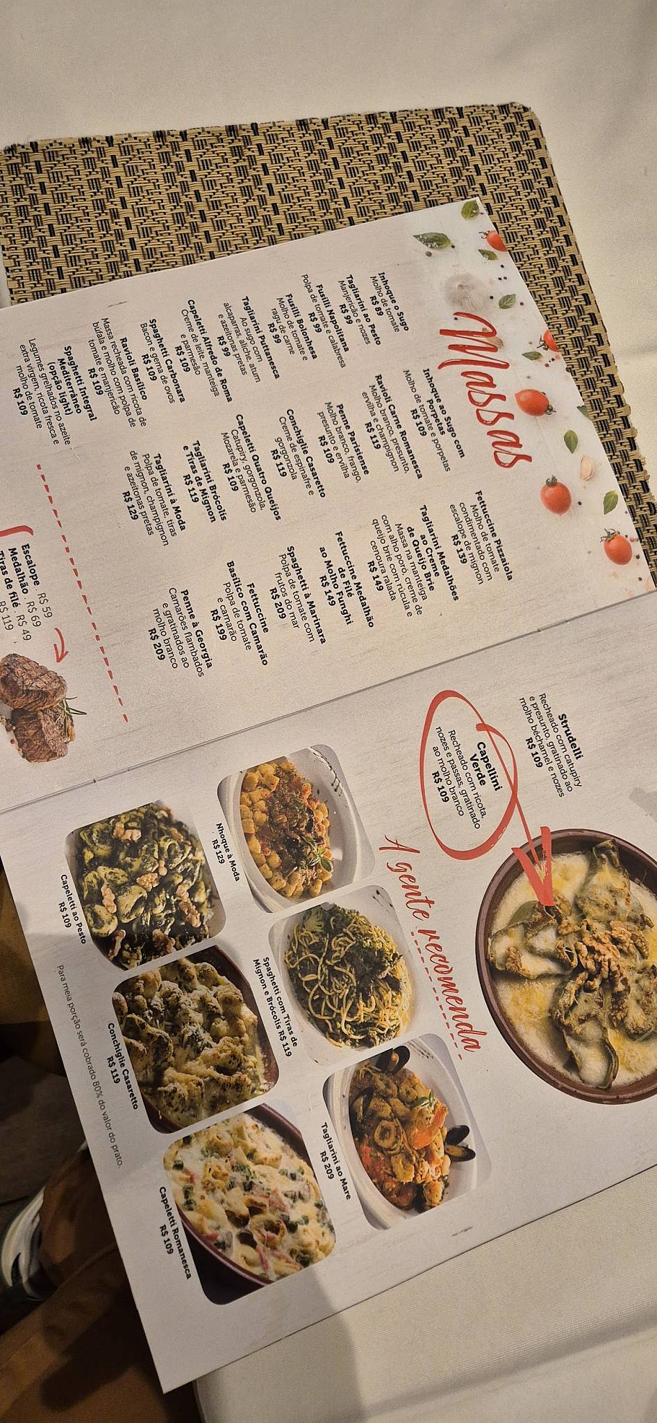 Casaretto Pasta & Vinho cardápio