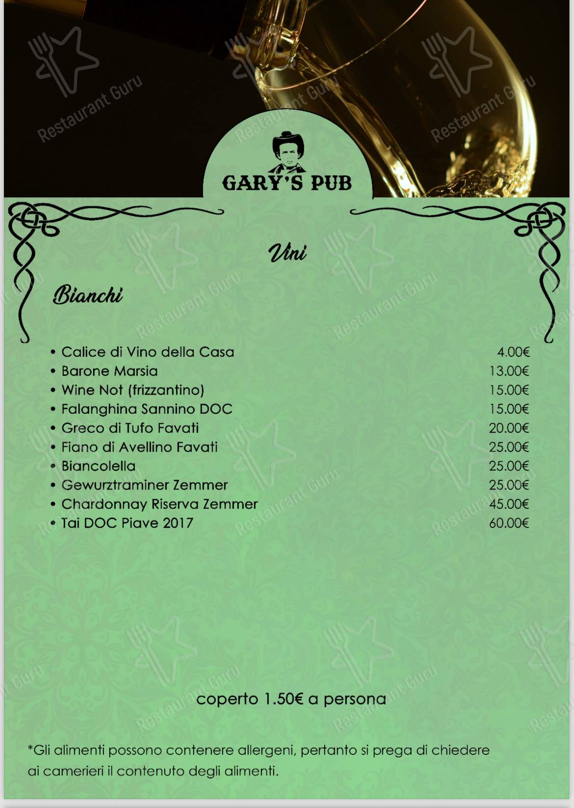 Menu di Gary’s Pub Braceria - pasti e bevande