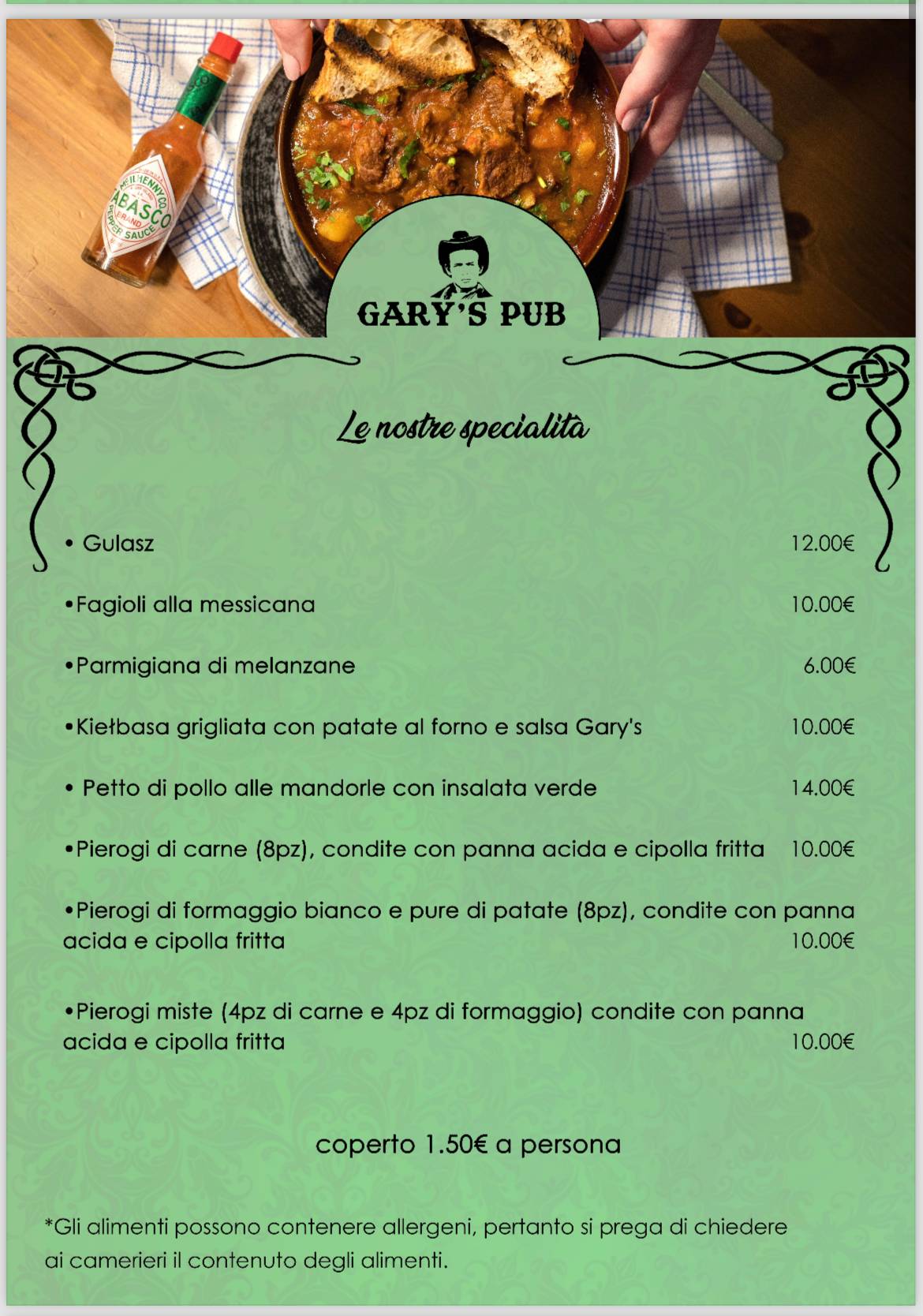 Menu di Gary’s Pub Braceria 