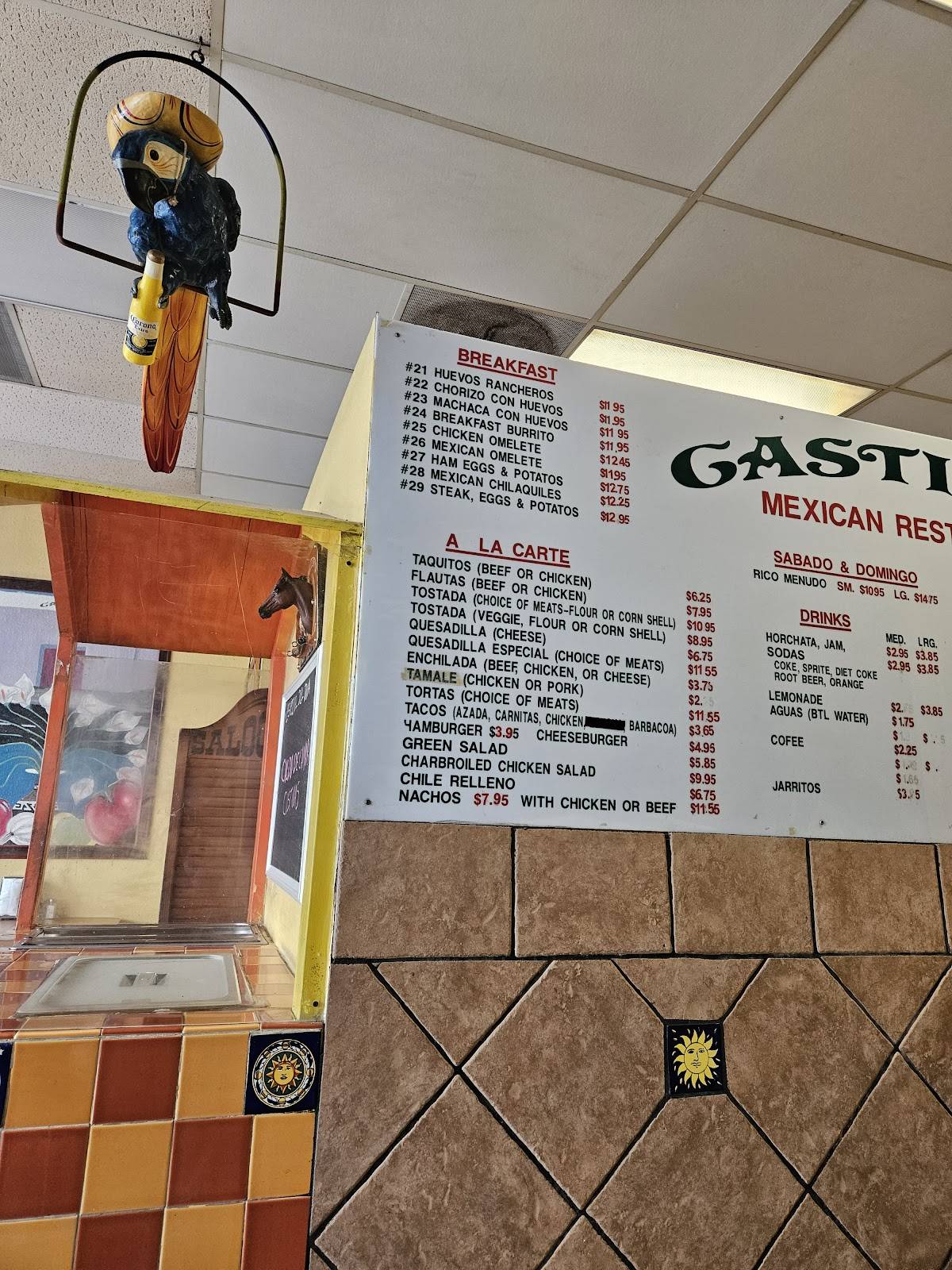 Menu at Castillo restaurant, Los Angeles