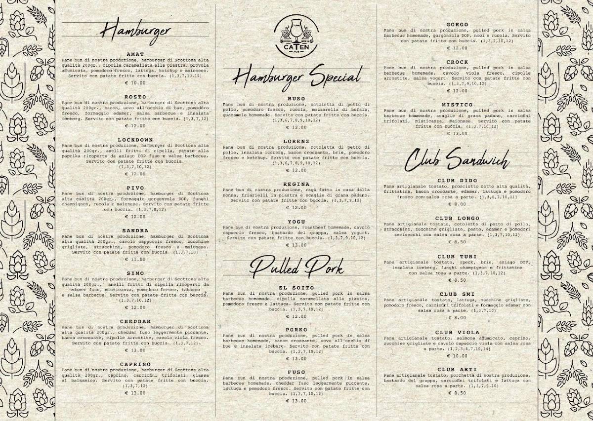 Menu di Caten Pub 
