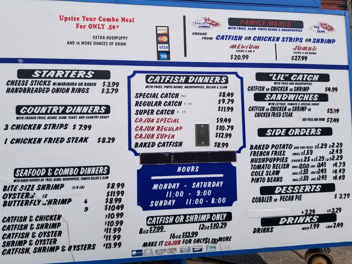 Menu at Catfish King fast food, Tyler