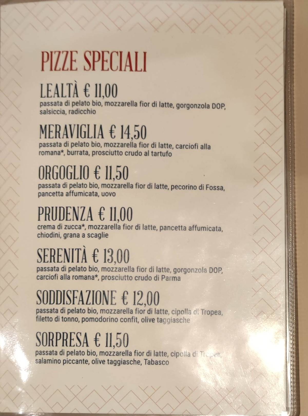 Menu di Pizzeria C'è o non C'è 